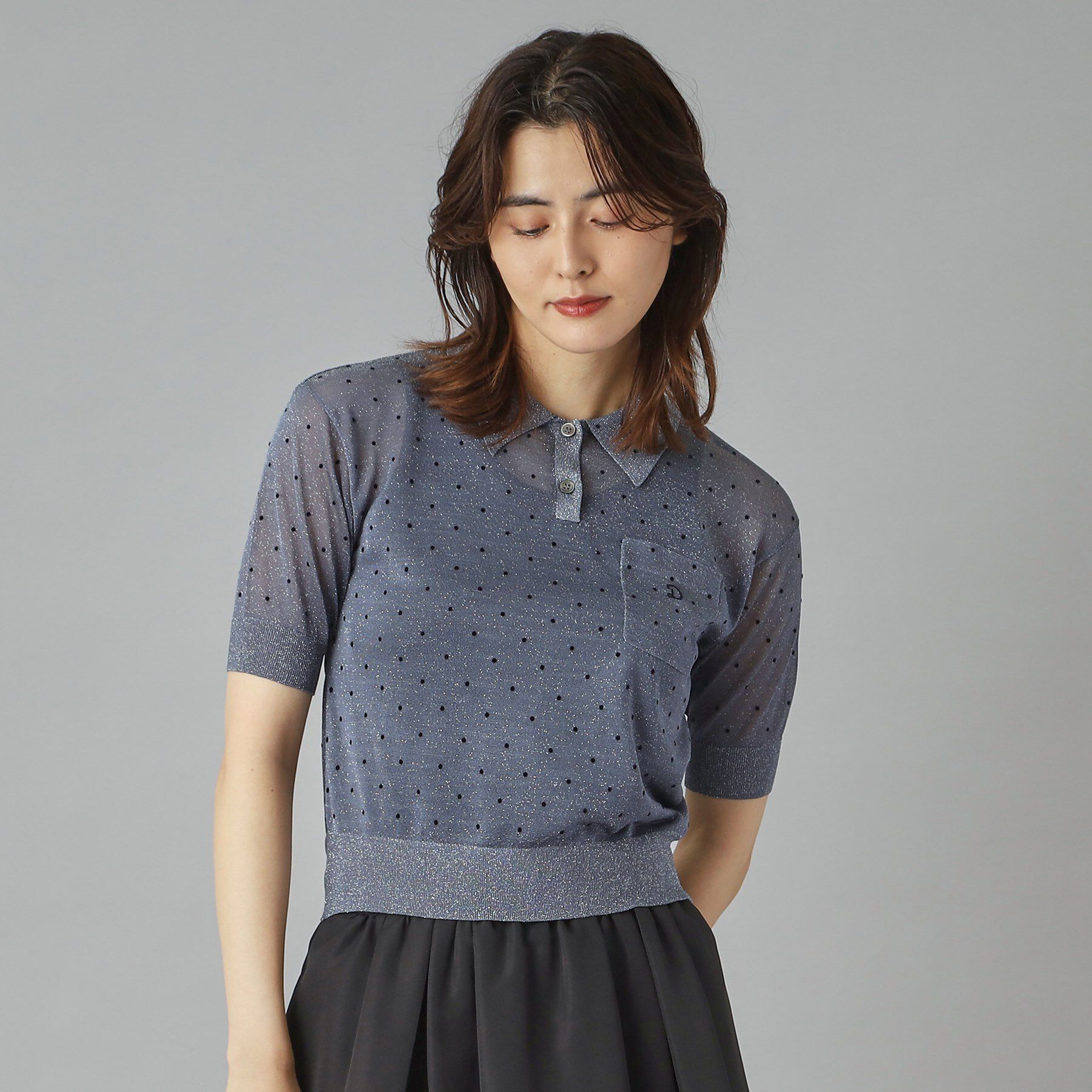 DRESSTERIOR「【大人百花春号掲載 モデル美香さん着用】ドットシアーポロニット」|ポロシャツ|