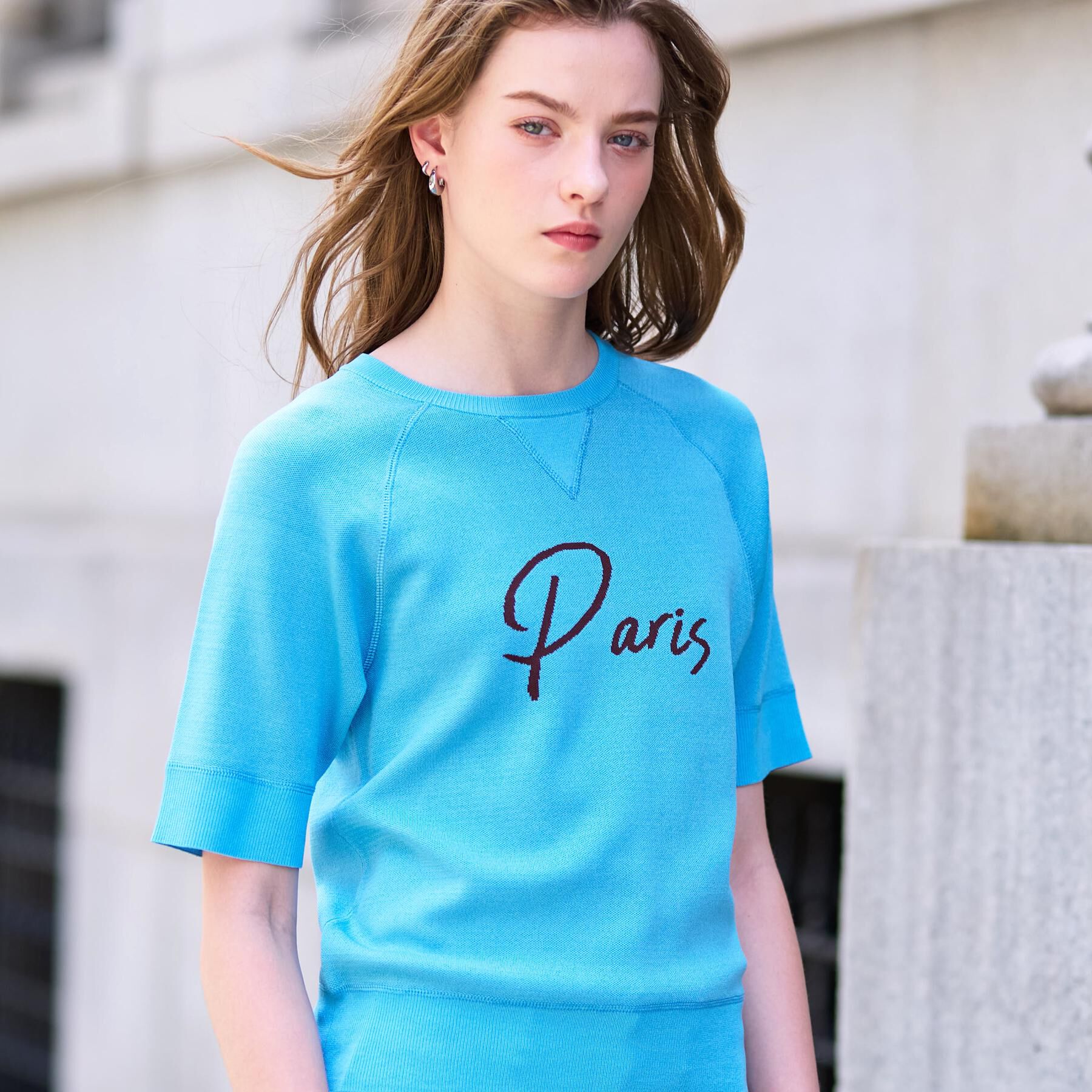 DRESSTERIOR「【洗える/オリジナルロゴ】Parisハーフスリーブジャカードニット」|ニット・セーター|