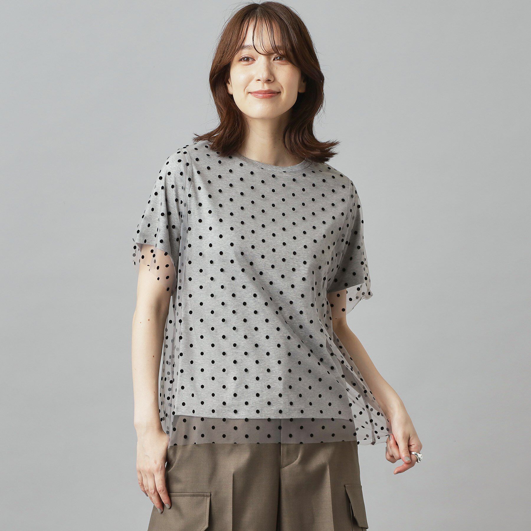 DRESSTERIOR「【洗える／シアー素材】ドットチュールレイヤードTシャツ」|Tシャツ・カットソー|