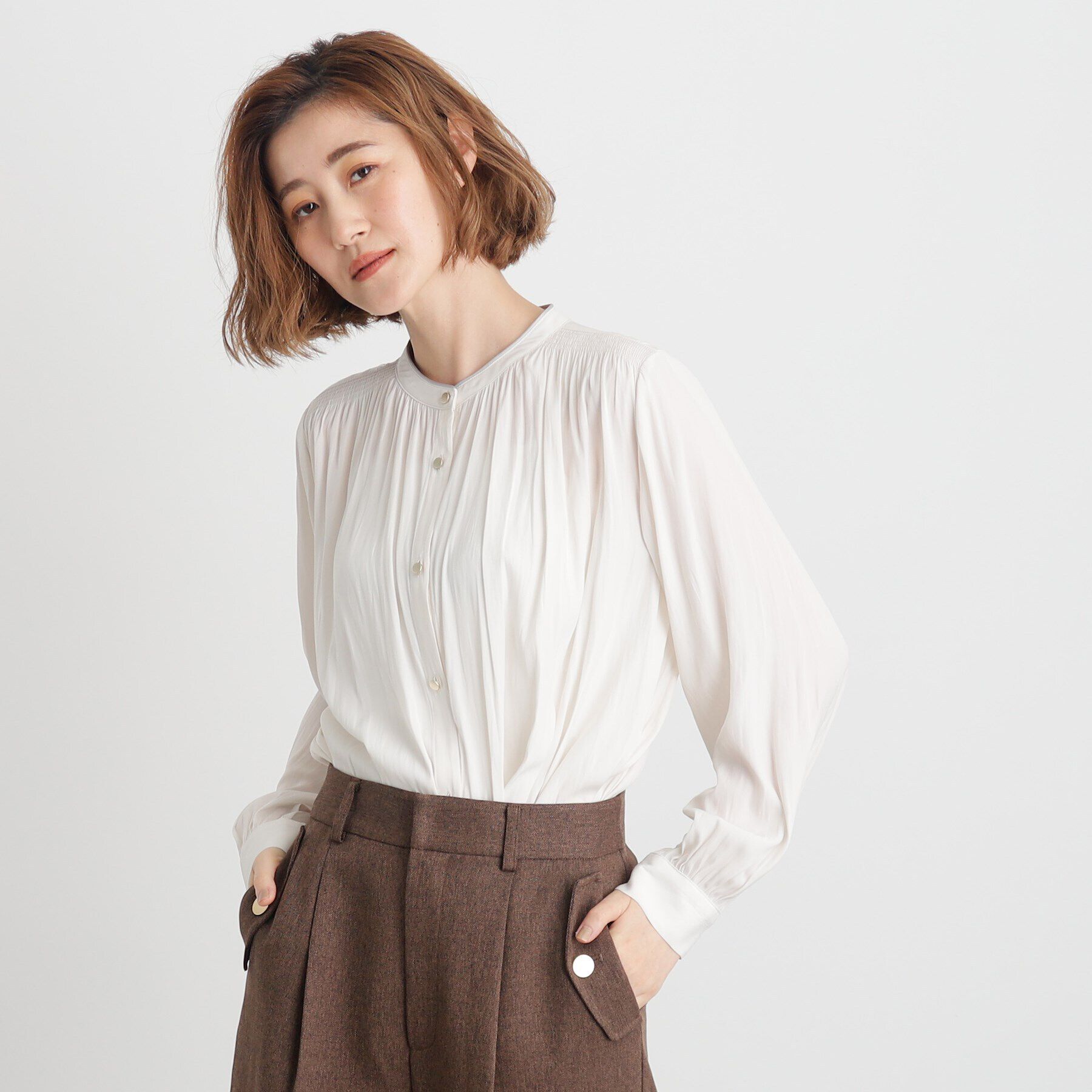 grove「＜ご自宅で洗える＞ヴィンテージサテン9分袖ブラウス」|シャツ・ブラウス|