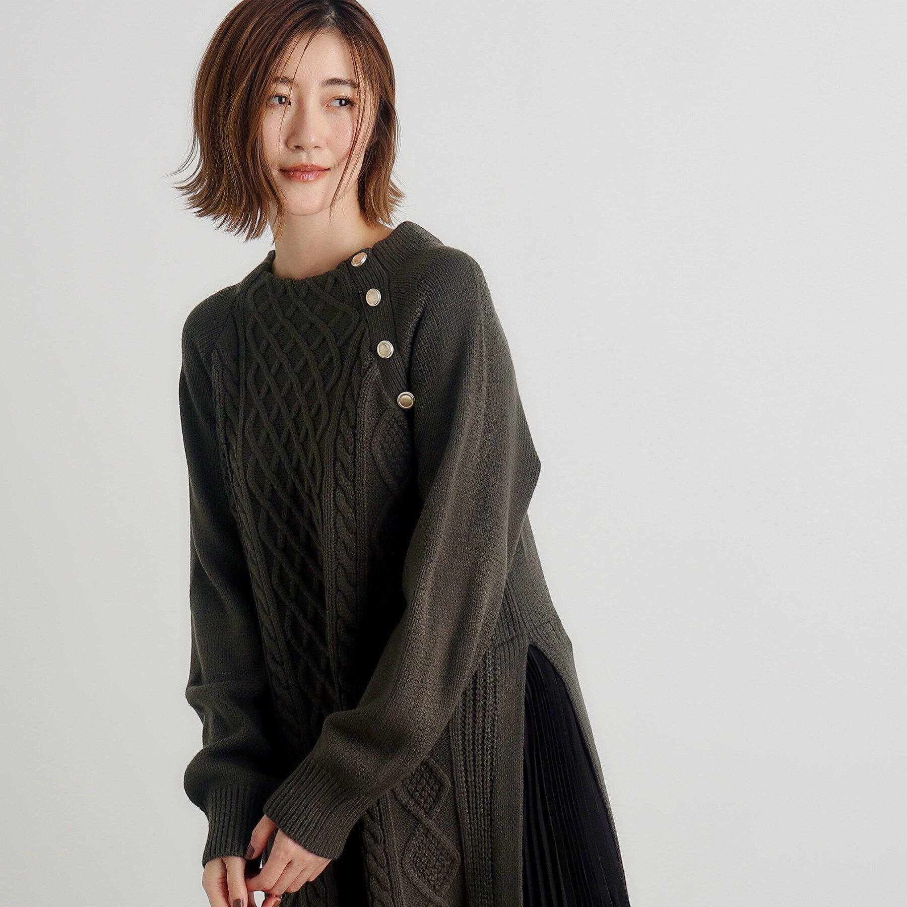 grove「ケーブルサイドプリーツニットワンピース」|ワンピース|