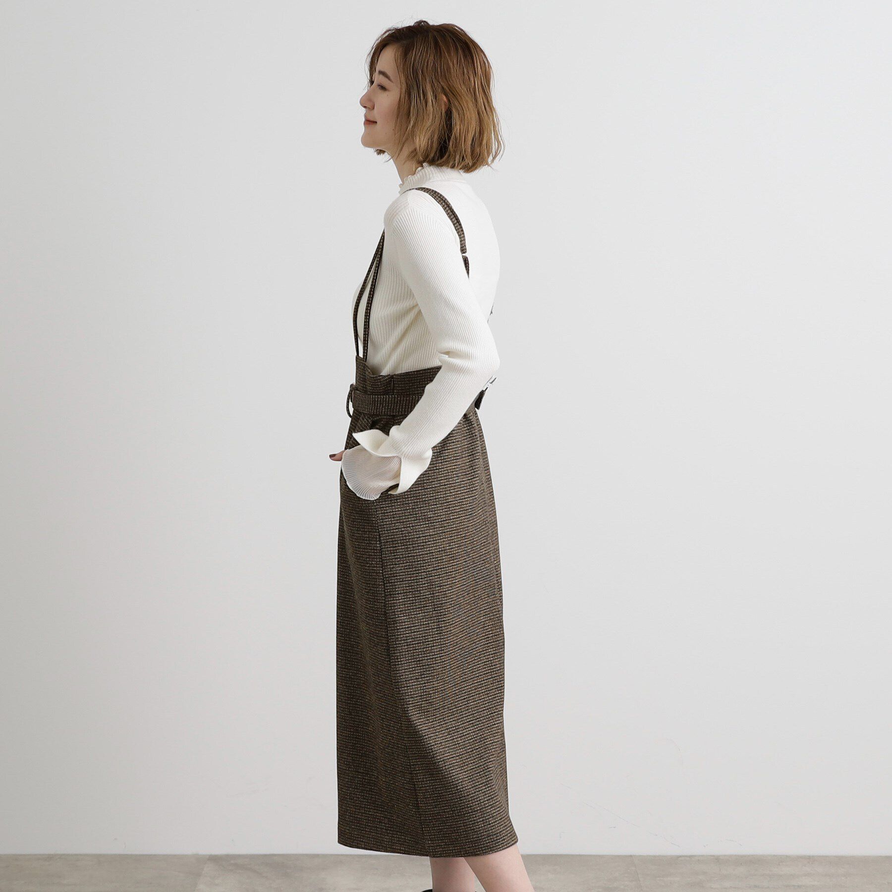 grove「起毛ジャージーナローストラップ付きスカート」|ジャンパースカート|