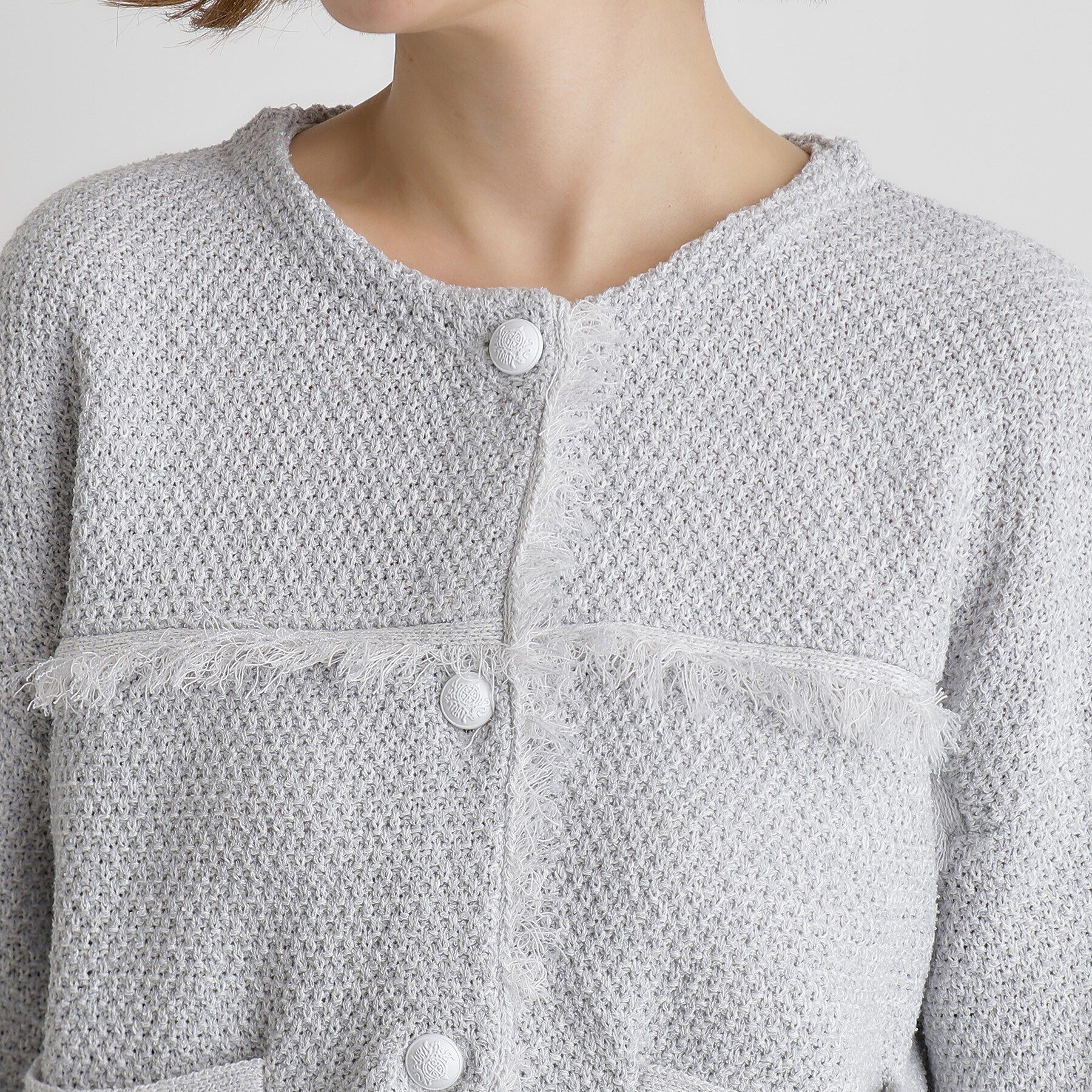 grove「ツイードニットジャケット」|ノーカラージャケット|