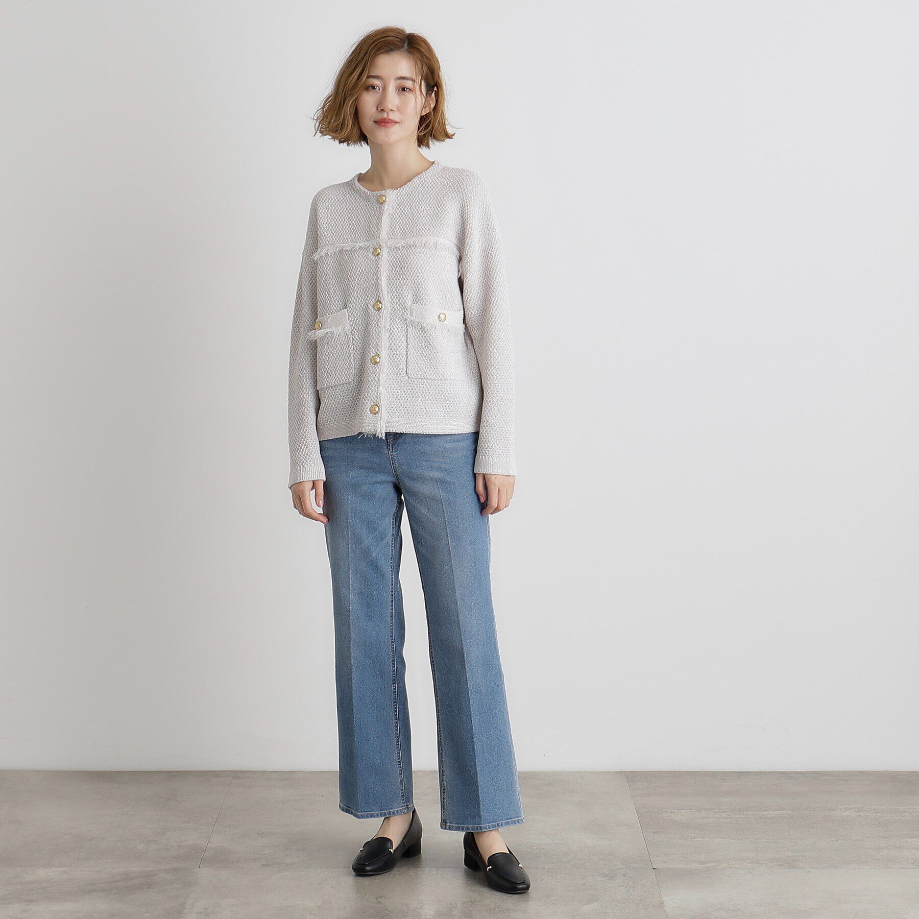 grove「ツイードニットジャケット」|ノーカラージャケット|