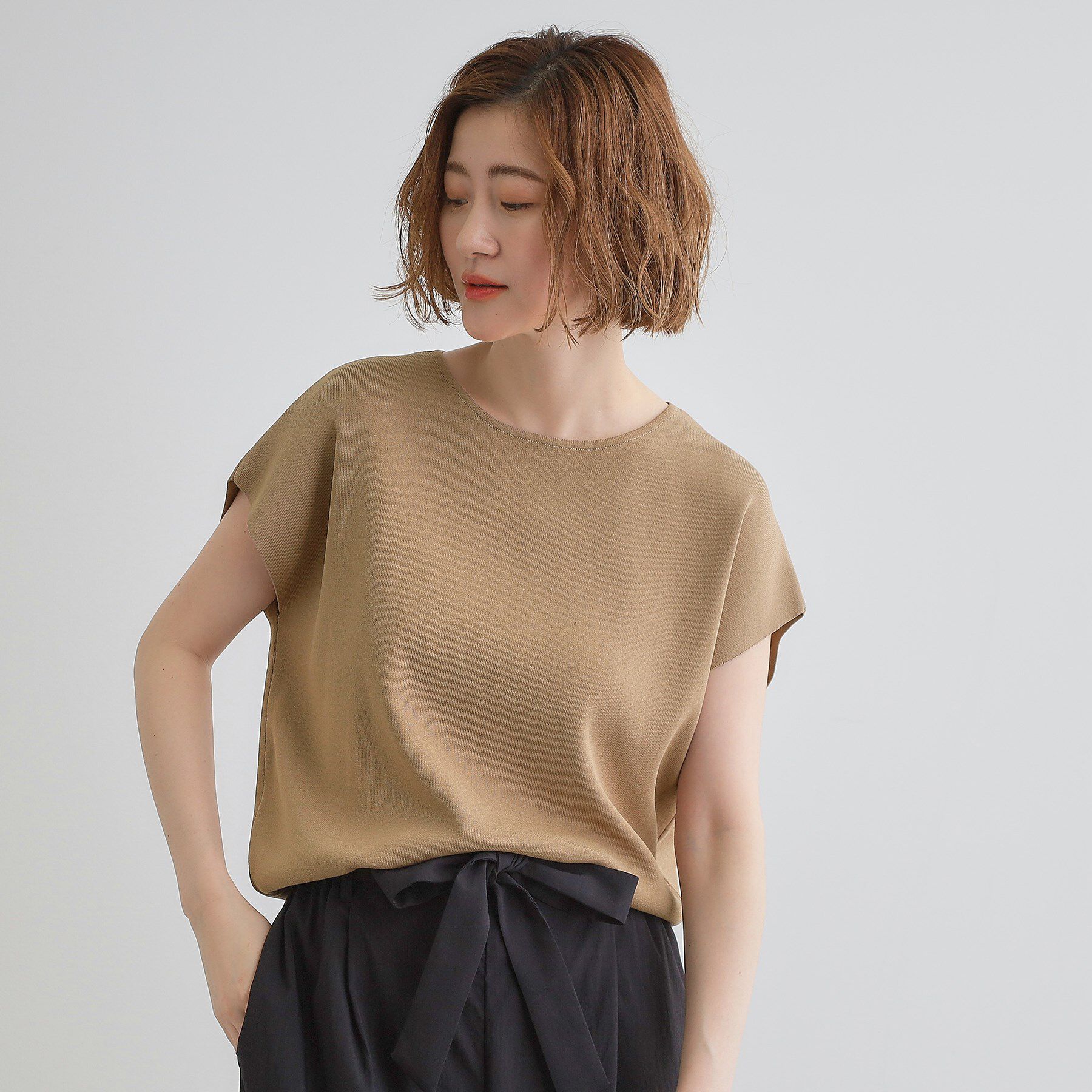 grove「【嬉しい機能付き】やわらかドライタッチフレンチスリーブニット」|ニット・セーター|