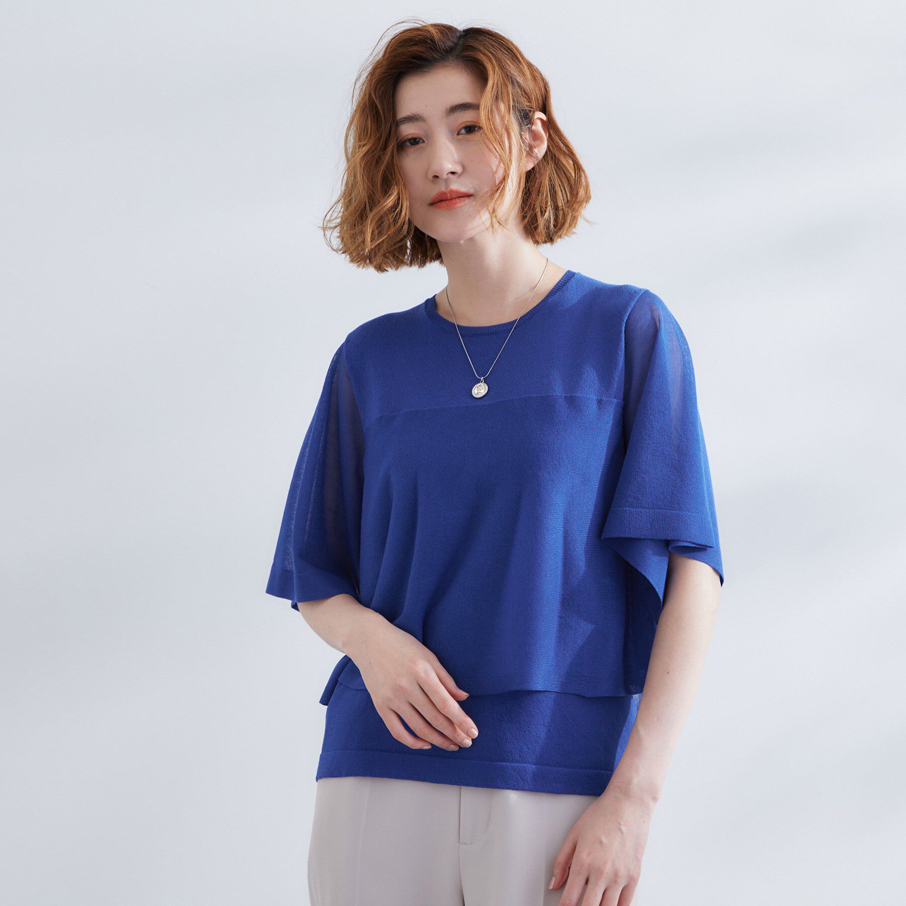 grove「シアーな軽やかさフロントシアーフレアニット」|ニット・セーター|