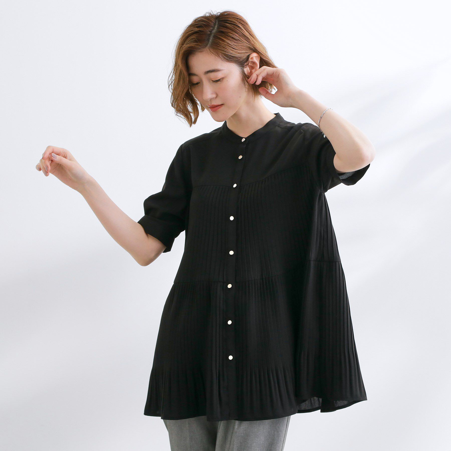 grove「【体型カバー】ラフに着たい　ティアードプリーツブラウス」|シャツ・ブラウス|