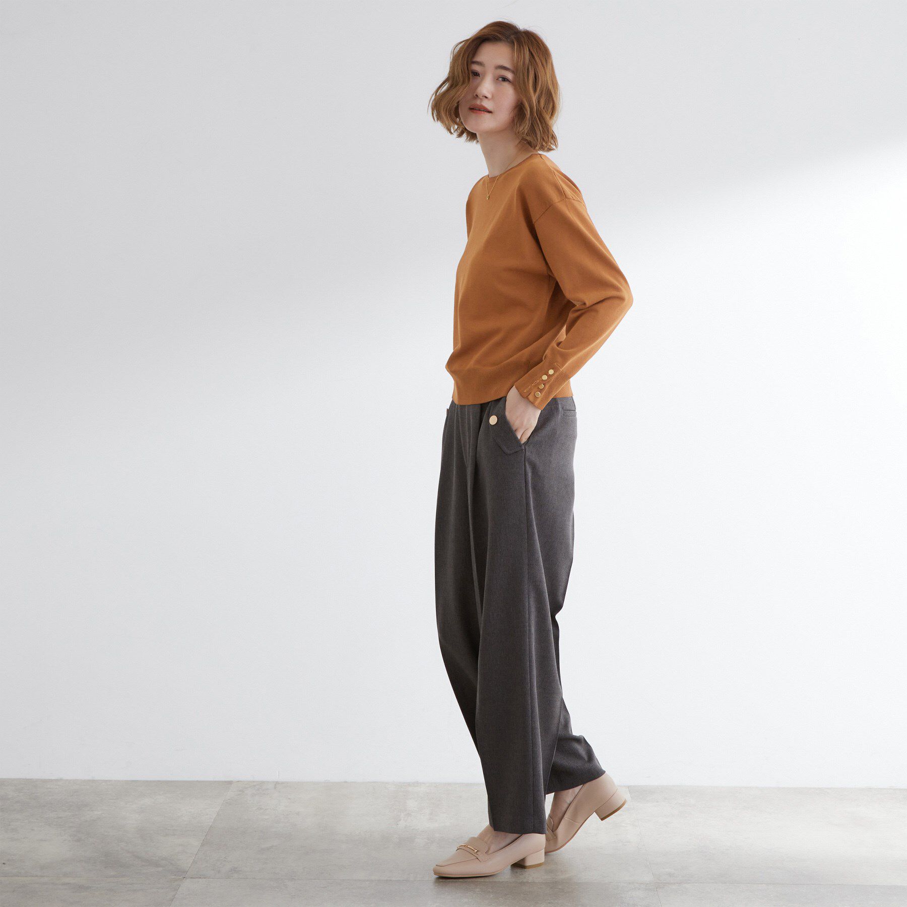 grove「ON/OFF毎日使える！袖口ボタンドロップショルダーニット」|ニット・セーター|