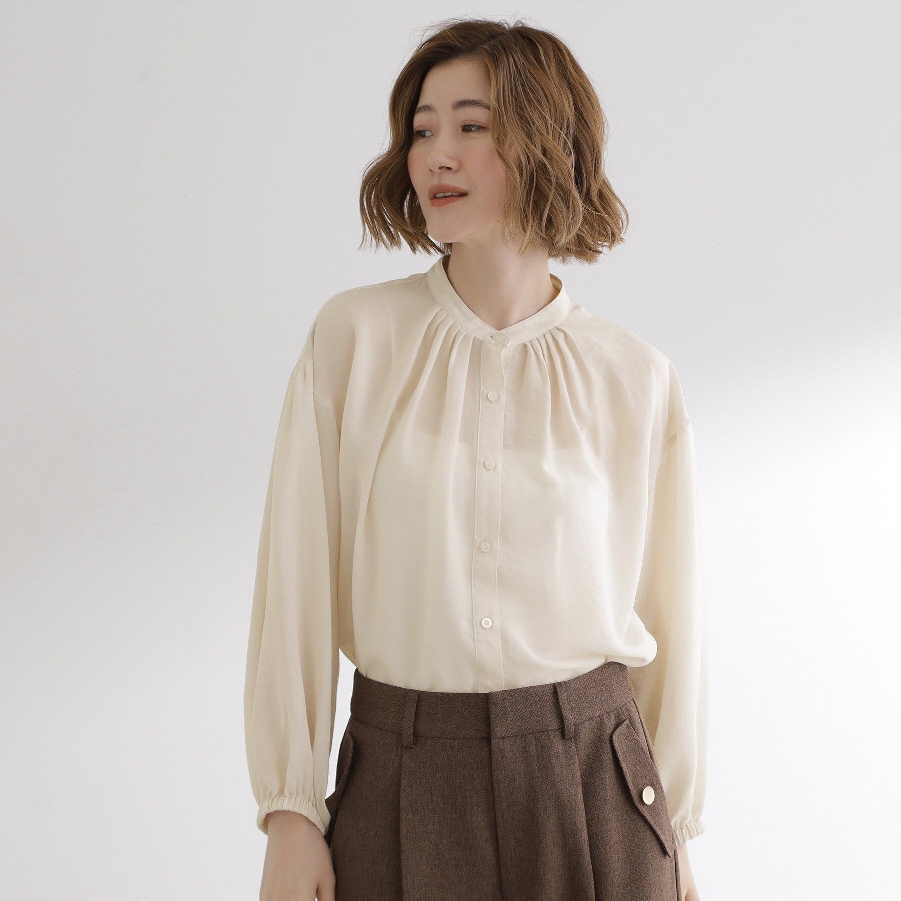 grove「【ひんやり/洗える】シアースタンドネックシャツブルゾン」|シャツ・ブラウス|