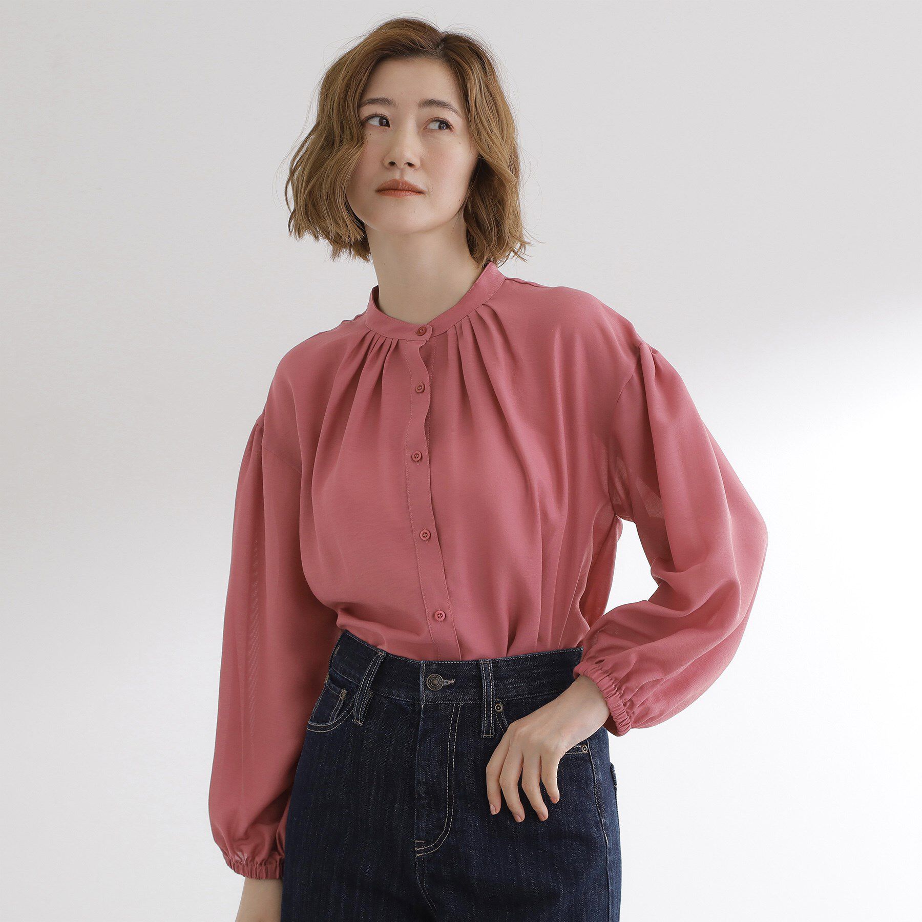 grove「【ひんやり/洗える】シアースタンドネックシャツブルゾン」|シャツ・ブラウス|