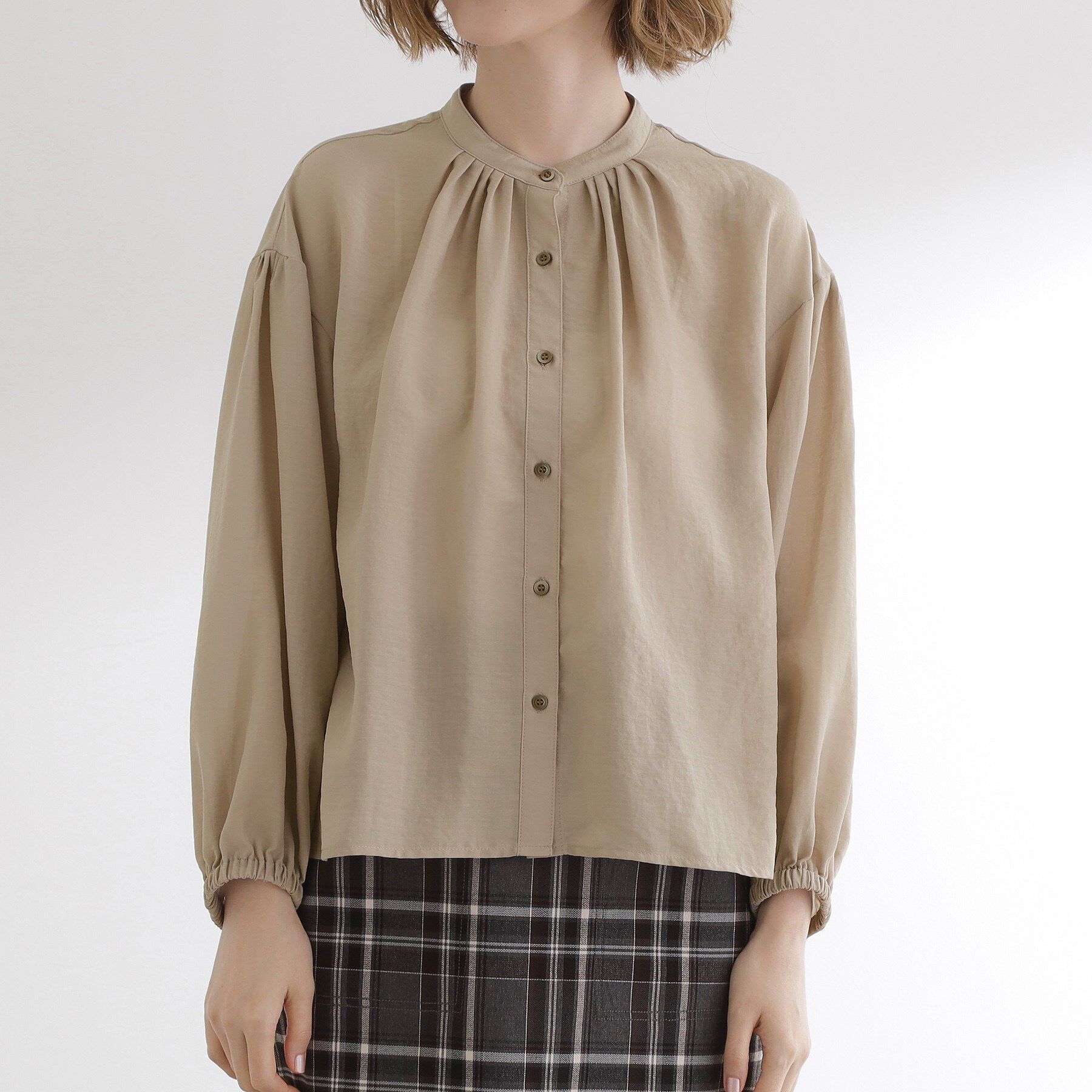 grove「【ひんやり/洗える】シアースタンドネックシャツブルゾン」|シャツ・ブラウス|
