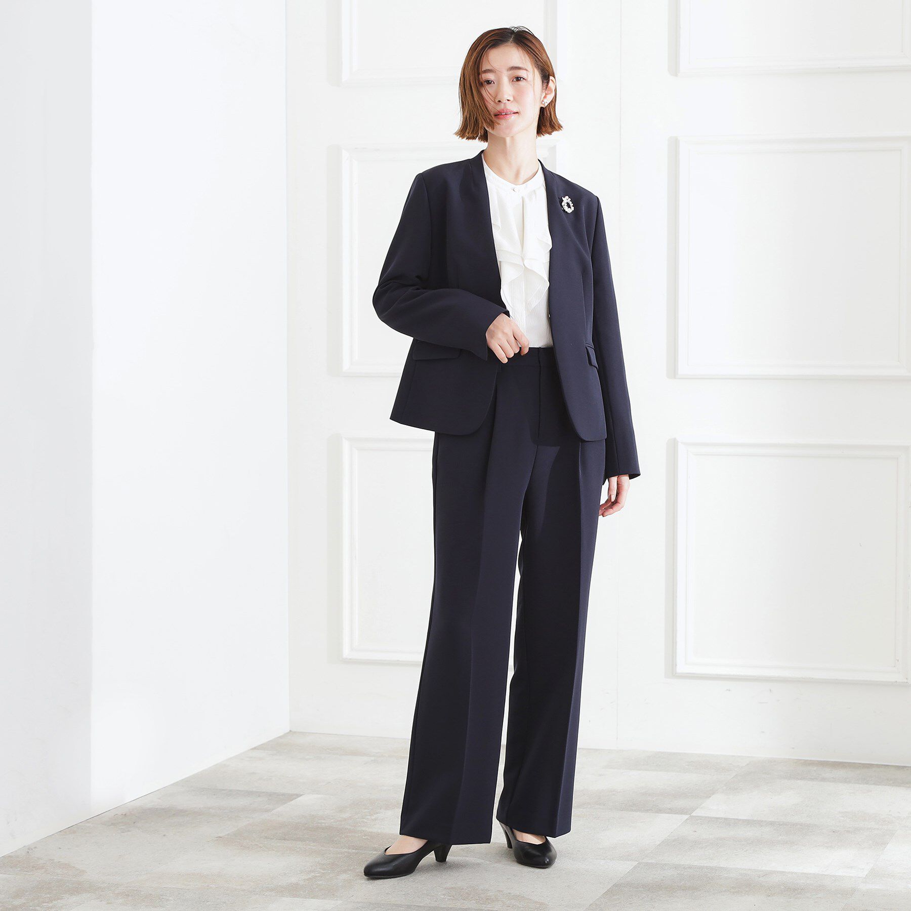 grove「【マシンウォッシュ／防シワ】Wクロスノーカラージャケット」|ノーカラージャケット|