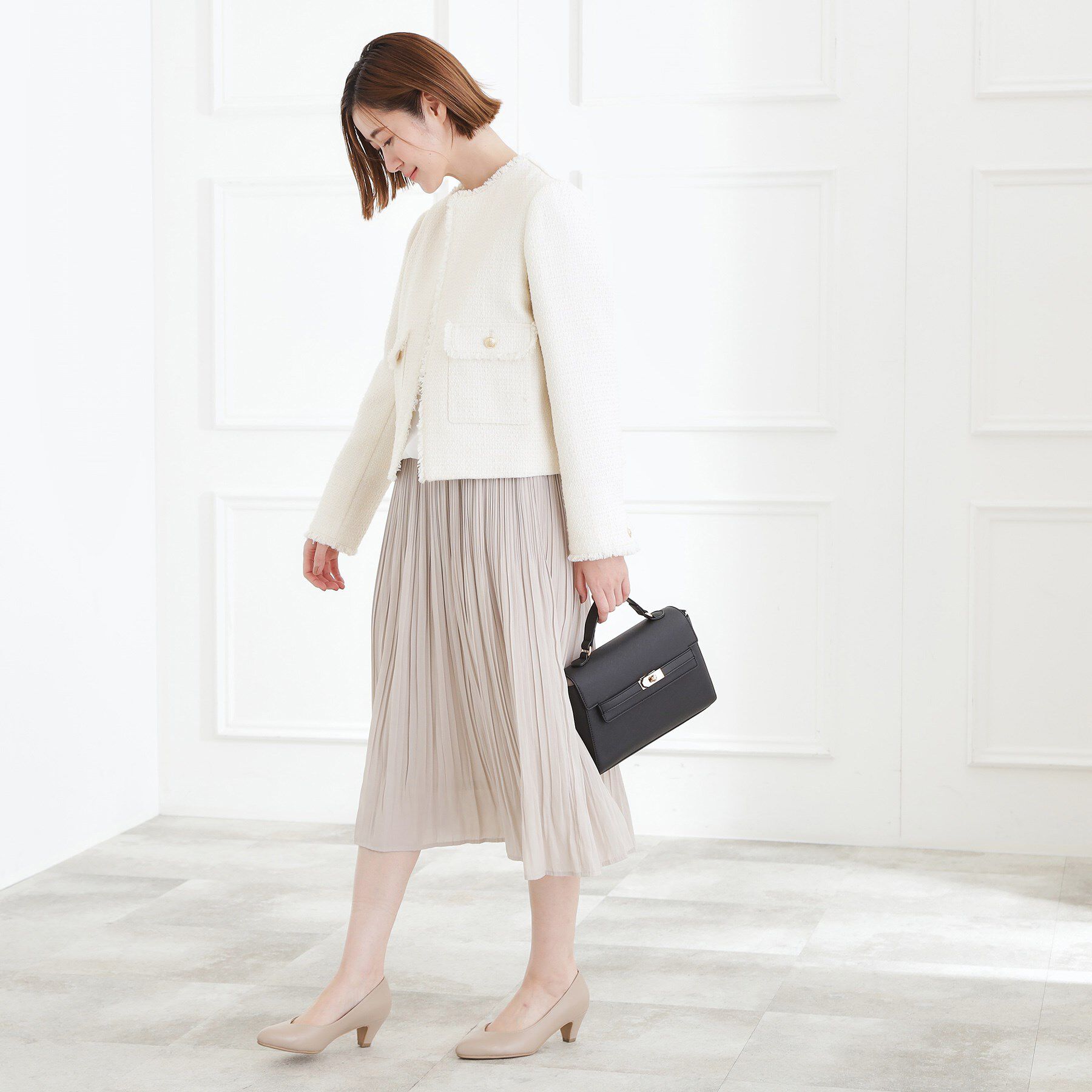 grove「ショートツイードジャケット」|ノーカラージャケット|