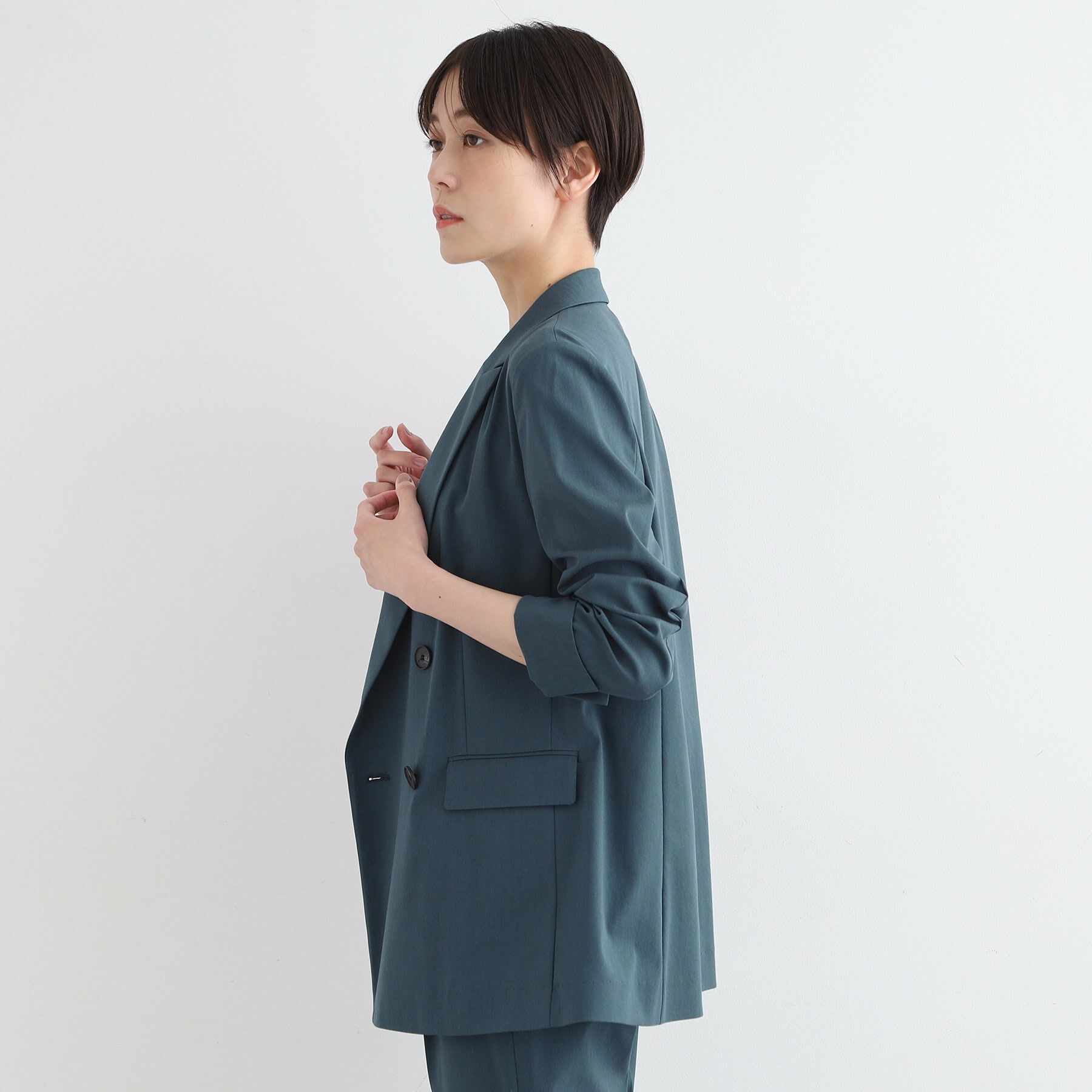 INDIVI「【洗える／UVケア／接触冷感／SETUP可能】麻混テーラードダブルジャケット」|スーツ|