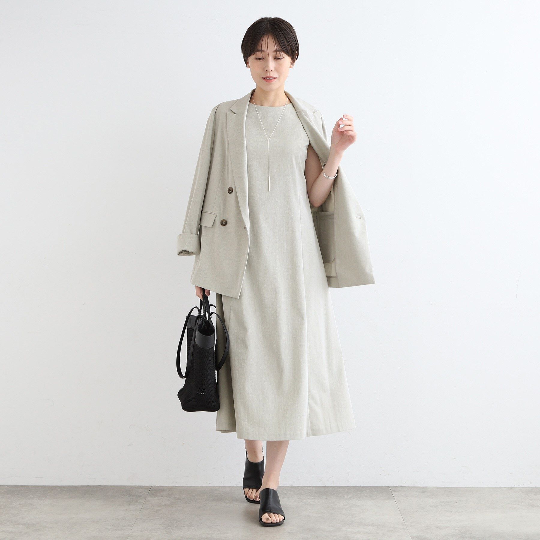 INDIVI「【洗える／UVケア／接触冷感／SETUP可能】麻混テーラードダブルジャケット」|スーツ|