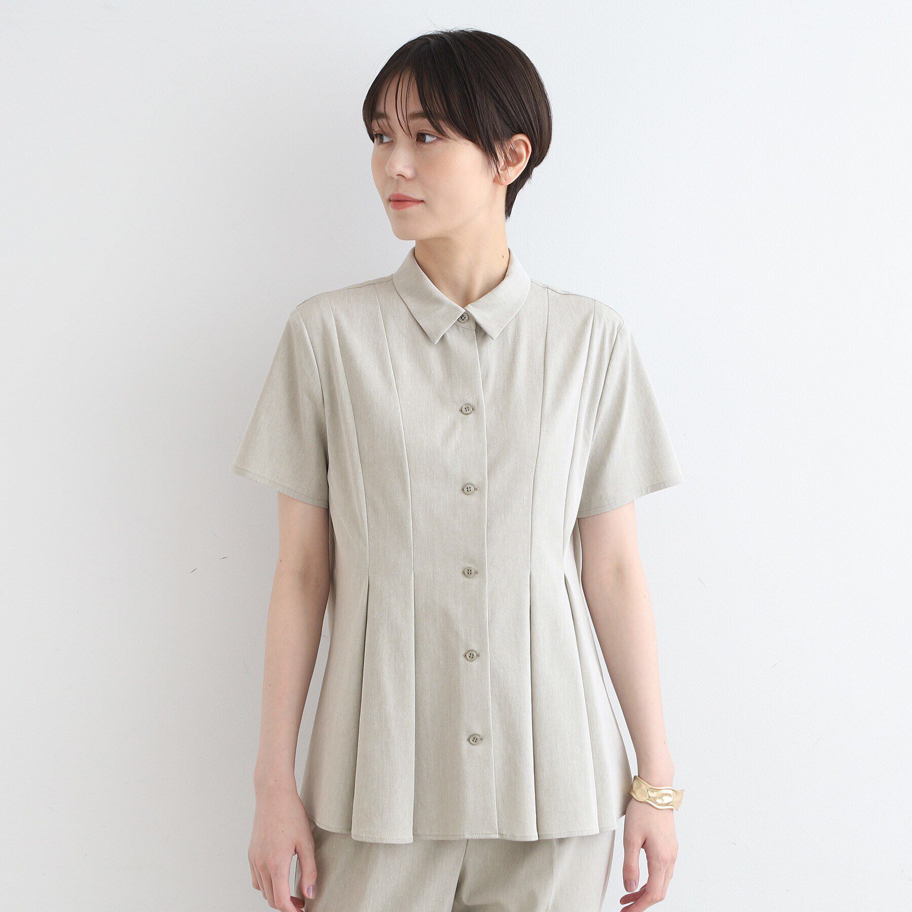 INDIVI「【洗える／UVケア／接触冷感／SETUP可能】麻混切り替えデザインブラウス」|シャツ・ブラウス|