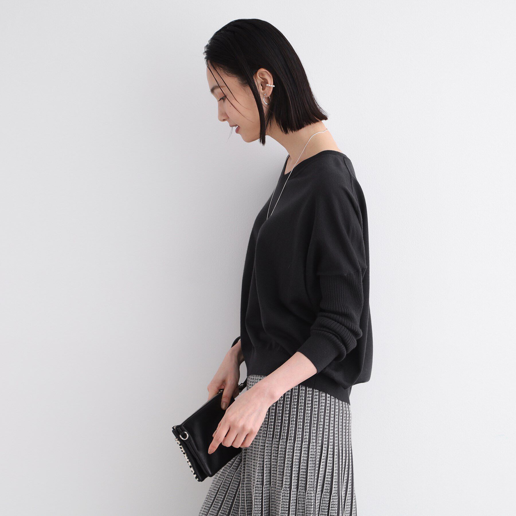 INDIVI「【ウール混】リブスリーブコンパクトニット」|ニット・セーター|