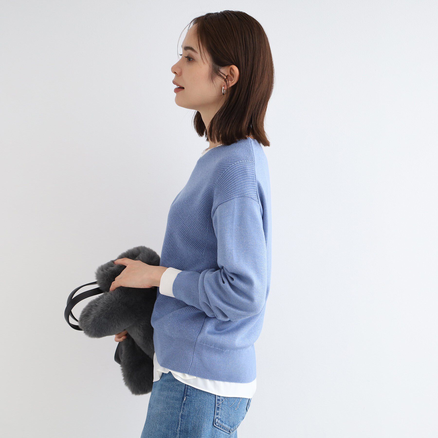 INDIVI「【洗える／日本製／ウール混】Vネックラメニット」|ニット・セーター|