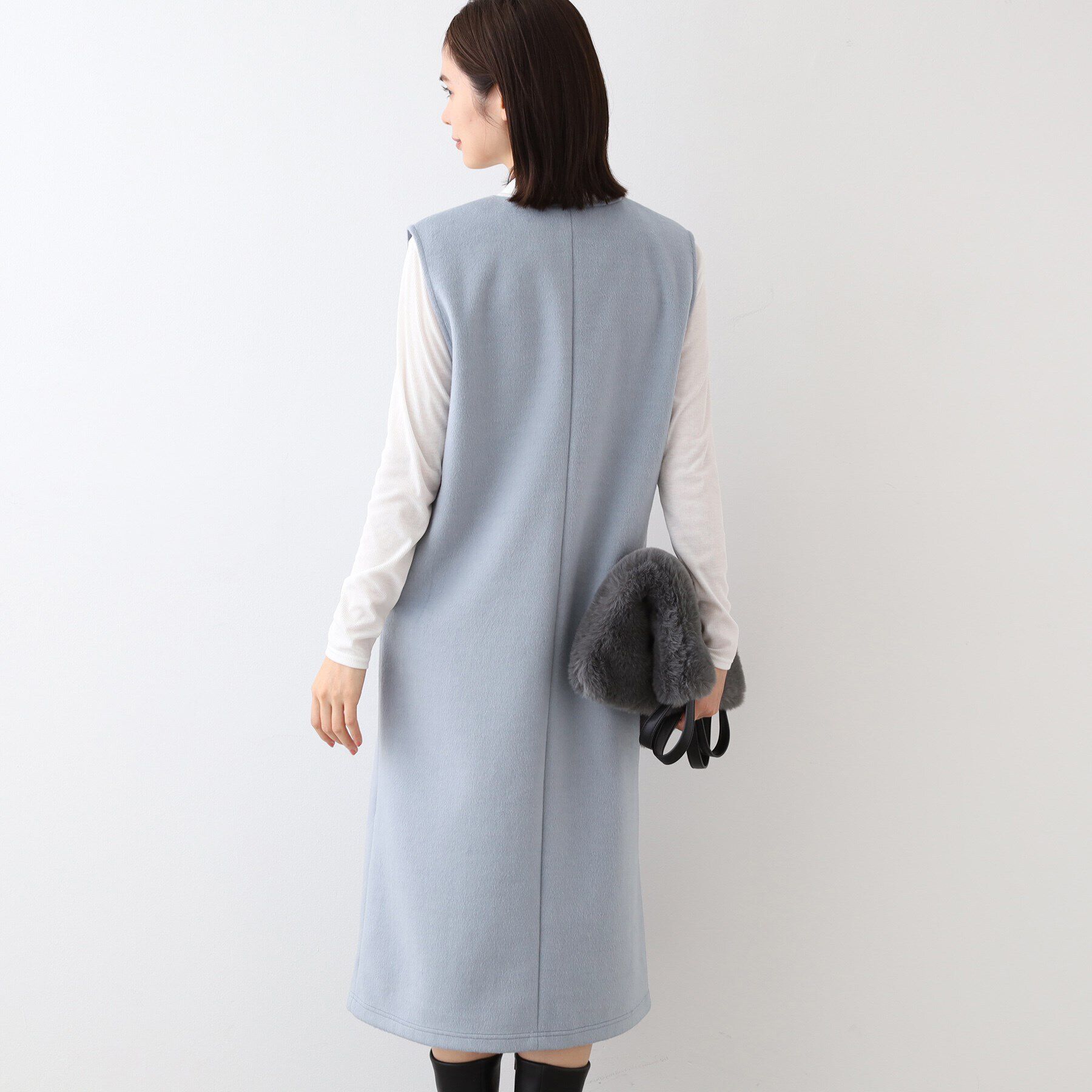 INDIVI「【日本製】ヘアリーキーネックジャンパードレス」|ワンピース|