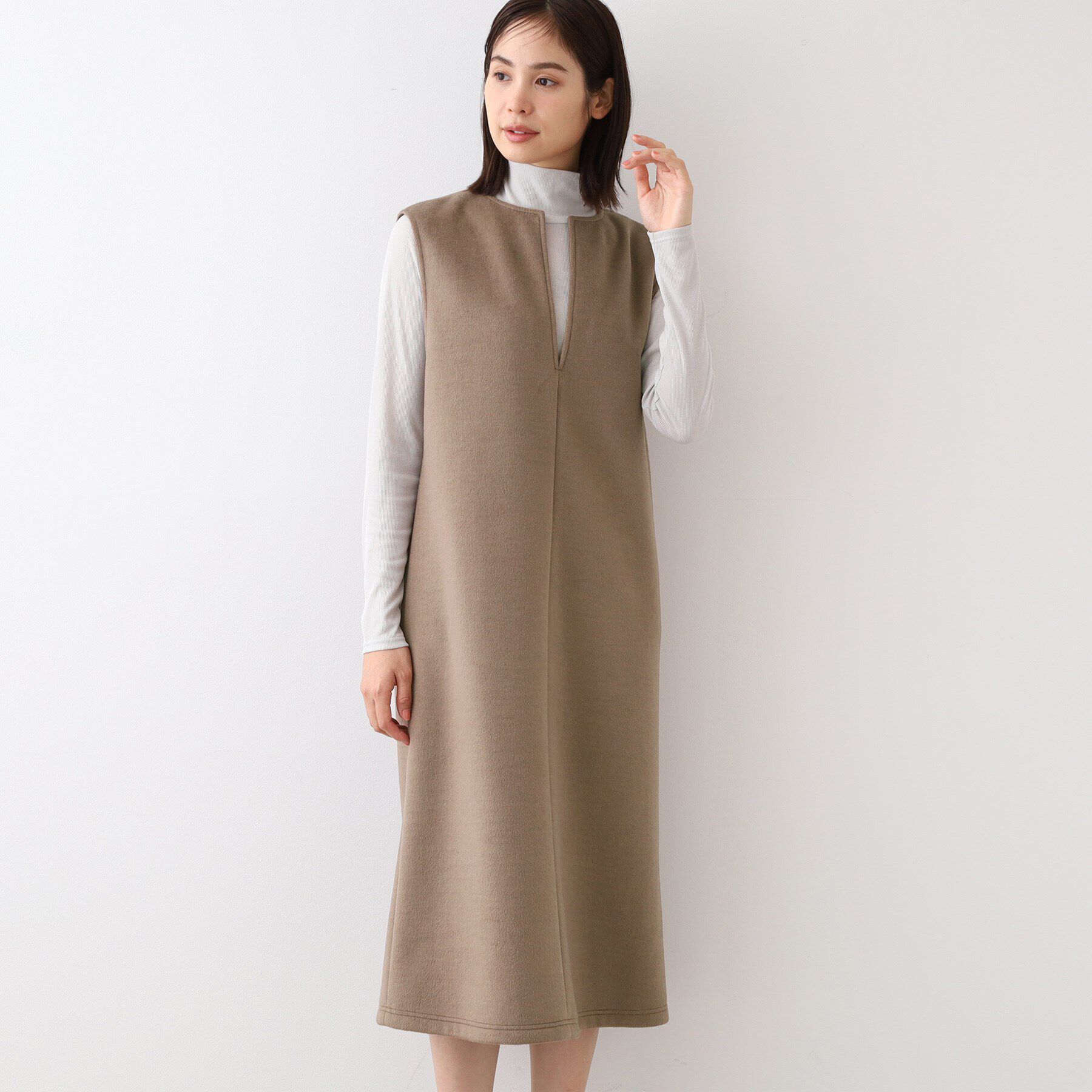 INDIVI「【日本製】ヘアリーキーネックジャンパードレス」|ワンピース|