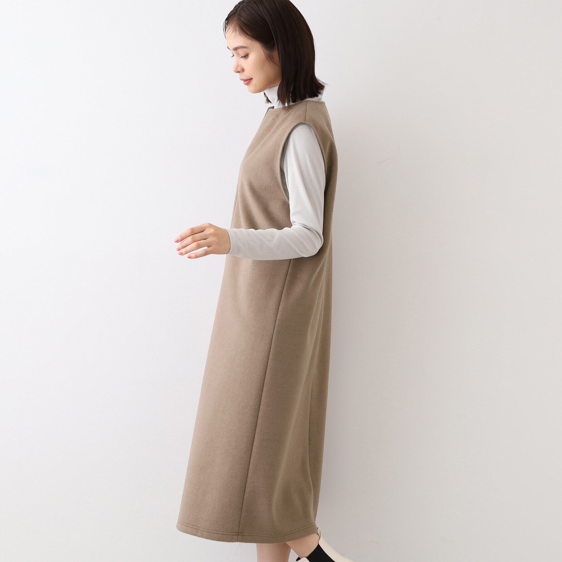 INDIVI「【日本製】ヘアリーキーネックジャンパードレス」|ワンピース|