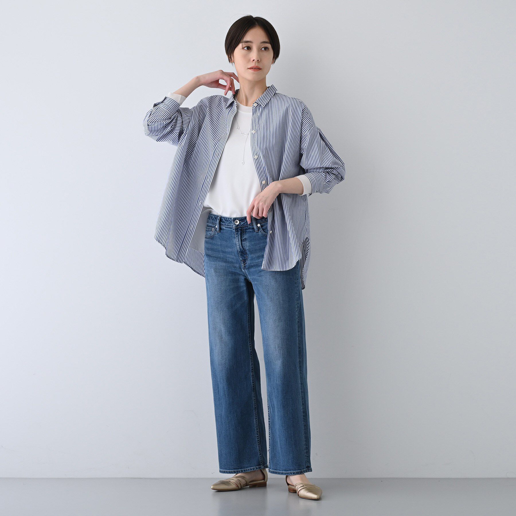 INDIVI「【UVケア／カラーストライプ柄】袖コンシャスシャツ」|シャツ・ブラウス|