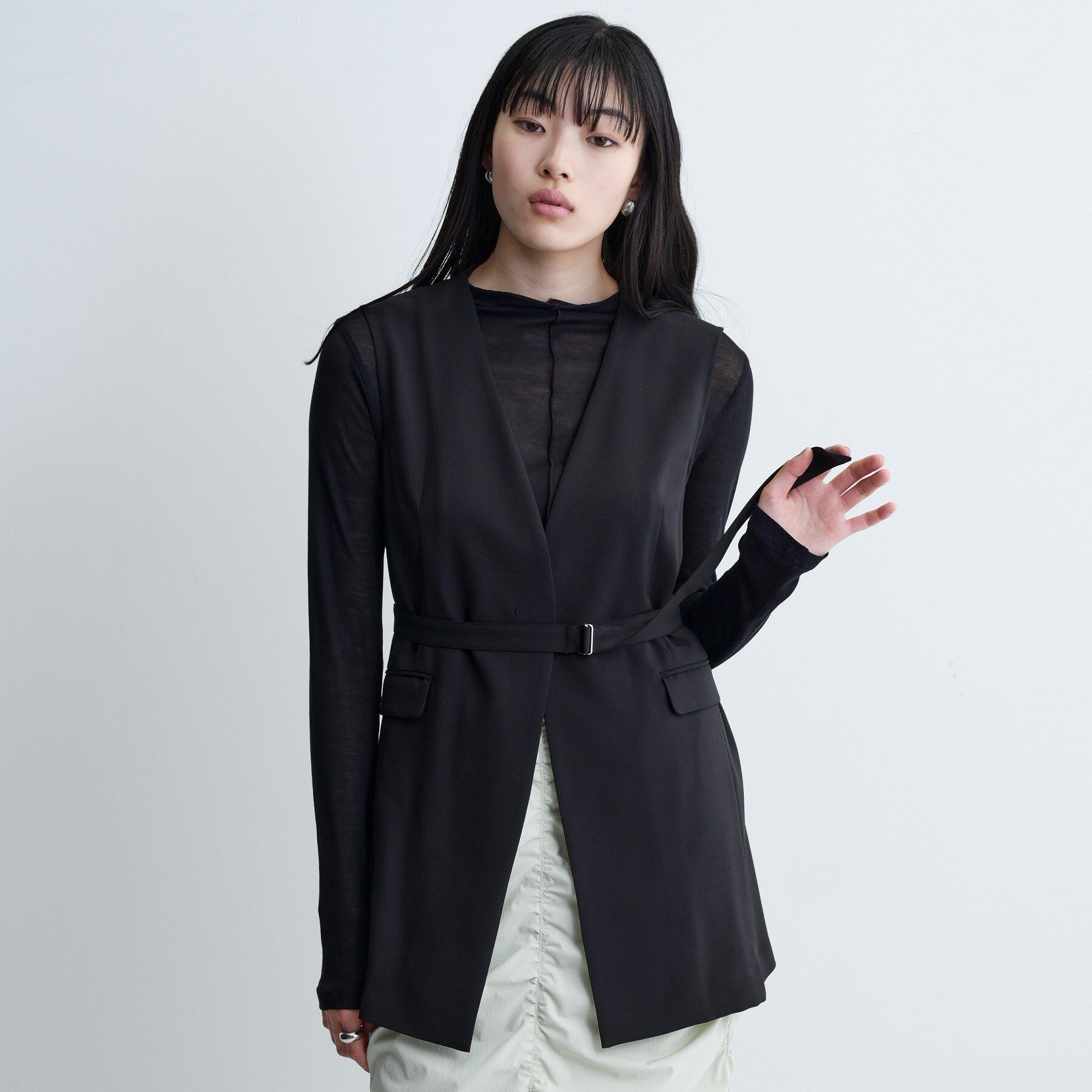 GALLEST「【セットアップ可】ナローベルテッドジレ【カセット服/オケージョン/通勤】」|ベスト・ジレ|ブラック(019)