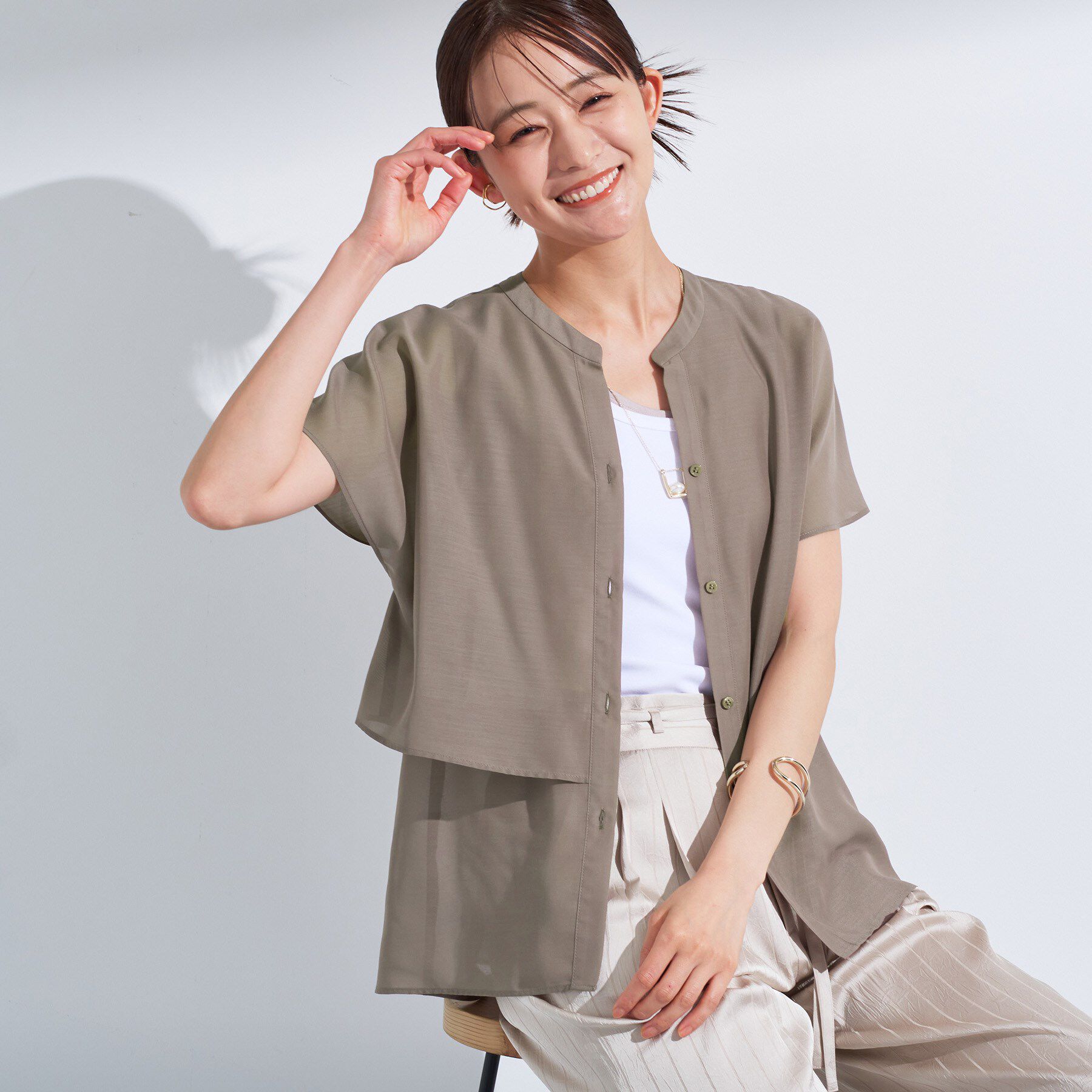 INDIVI「新色登場！【洗える／エアリー】ティアードブラウス」|シャツ・ブラウス|モカブラウン(042