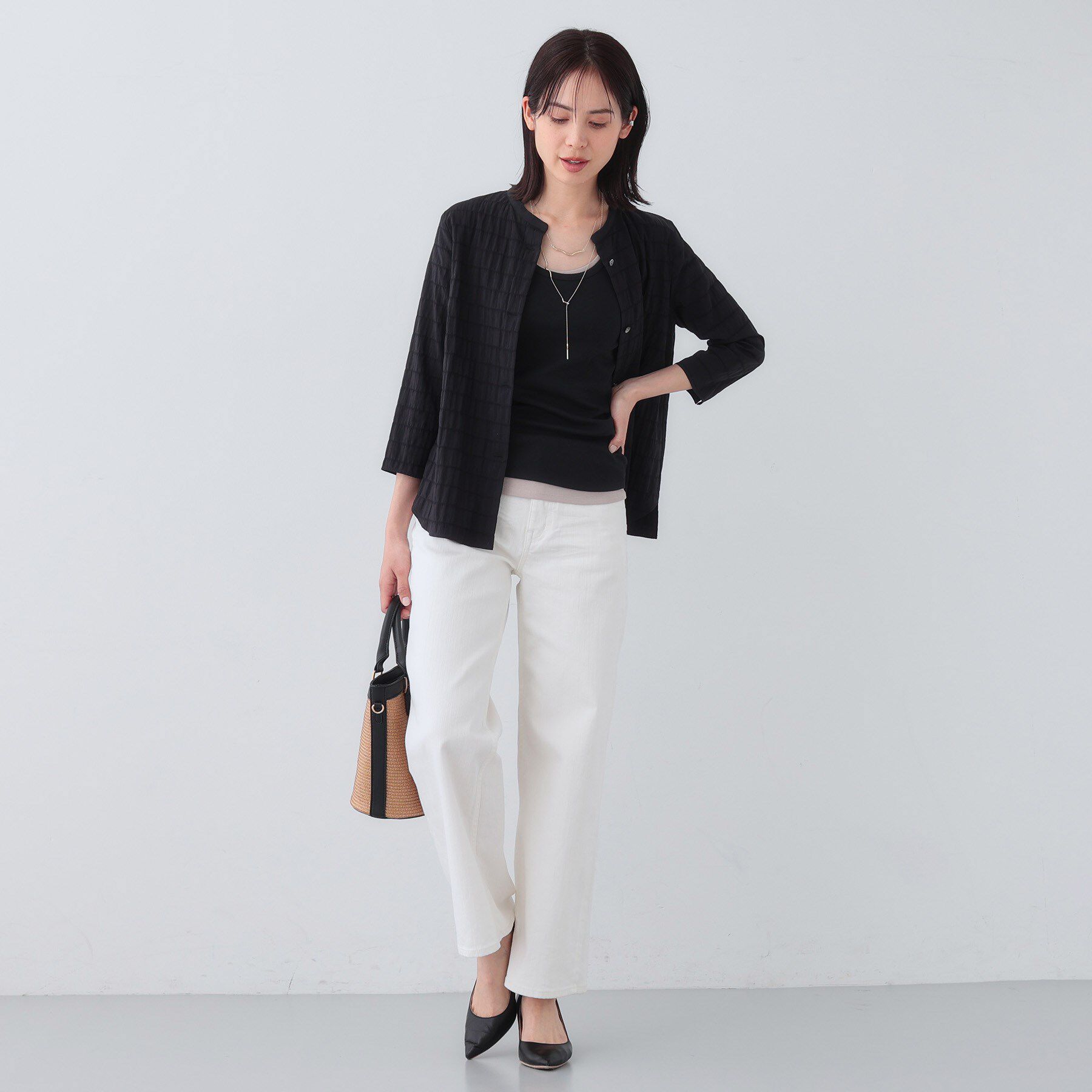 INDIVI「【日本製／サッカー素材】バンドカラーブラウス」|シャツ・ブラウス|