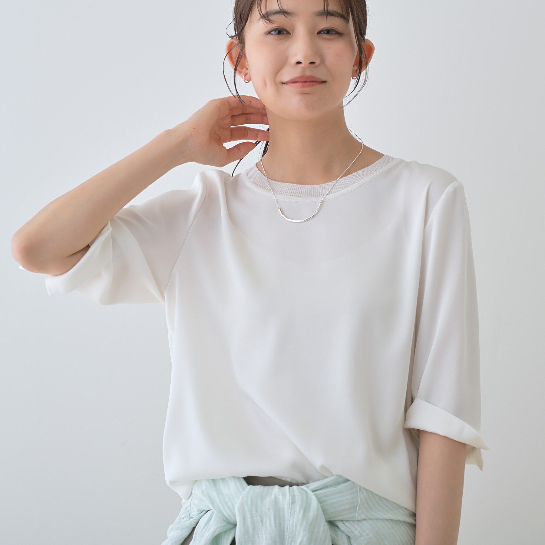 INDIVI「【洗える／5分袖】シルク風素材オフィスブラウス」|シャツ・ブラウス|