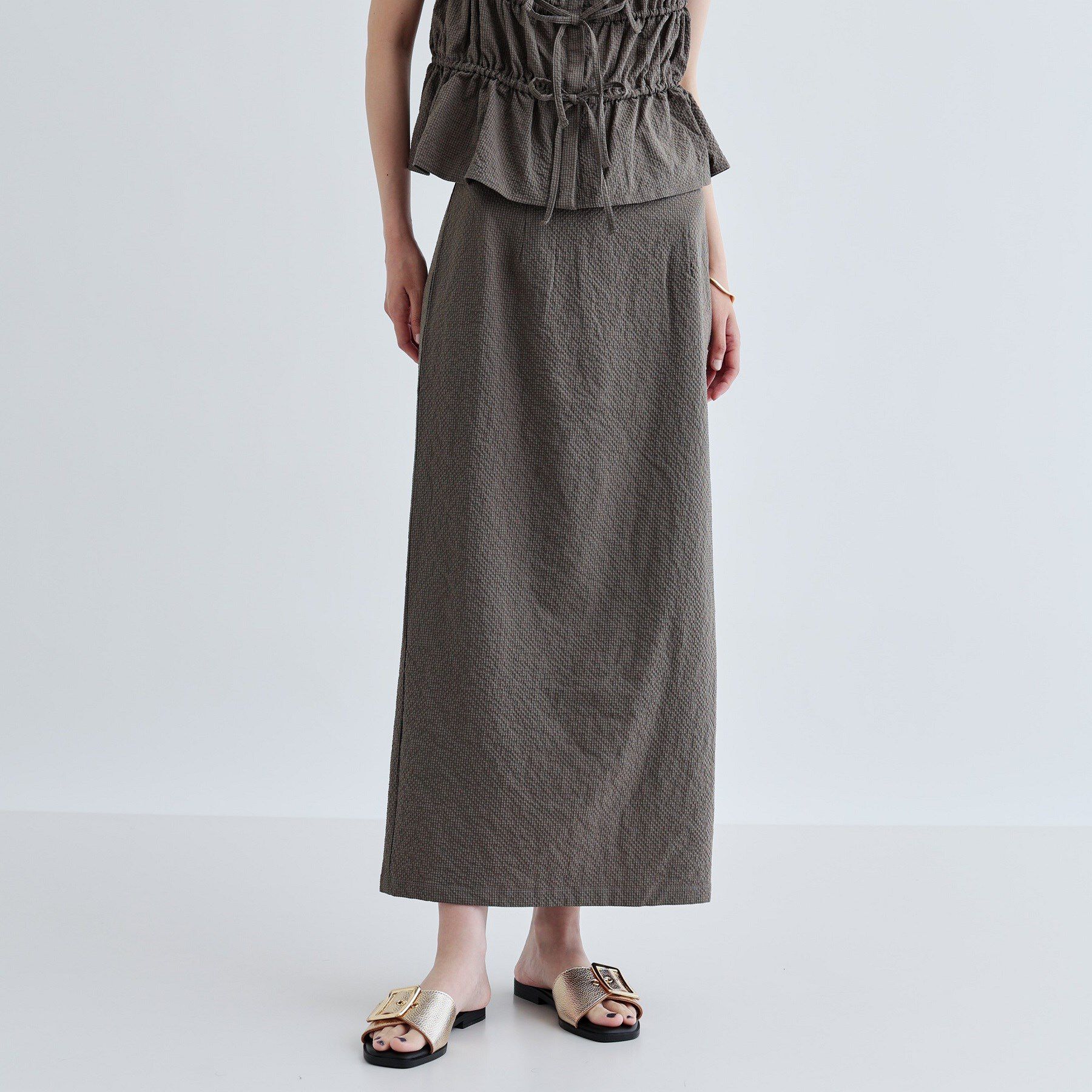 GALLEST「【セットアップ可能】スクエアサッカースリットスカート【洗える/カセット服】」|スカート|カーキ(027)