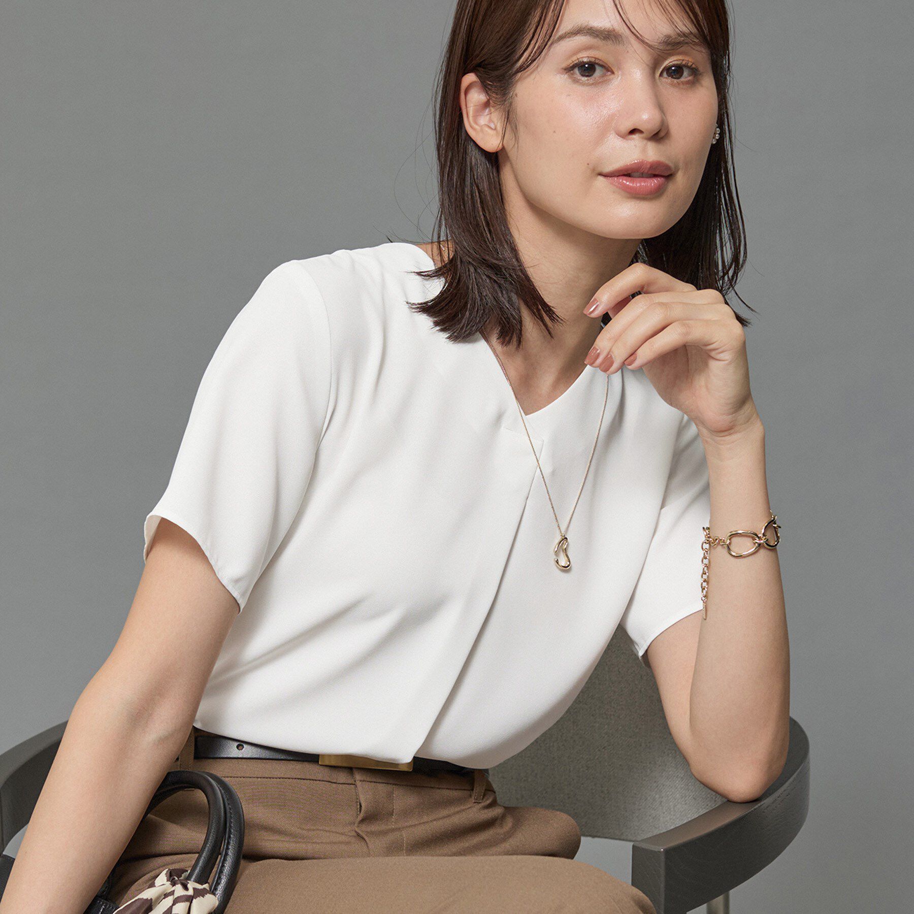 INDIVI「【洗える／通勤】マルチストライプブラウス」|シャツ・ブラウス|ホワイト(001)