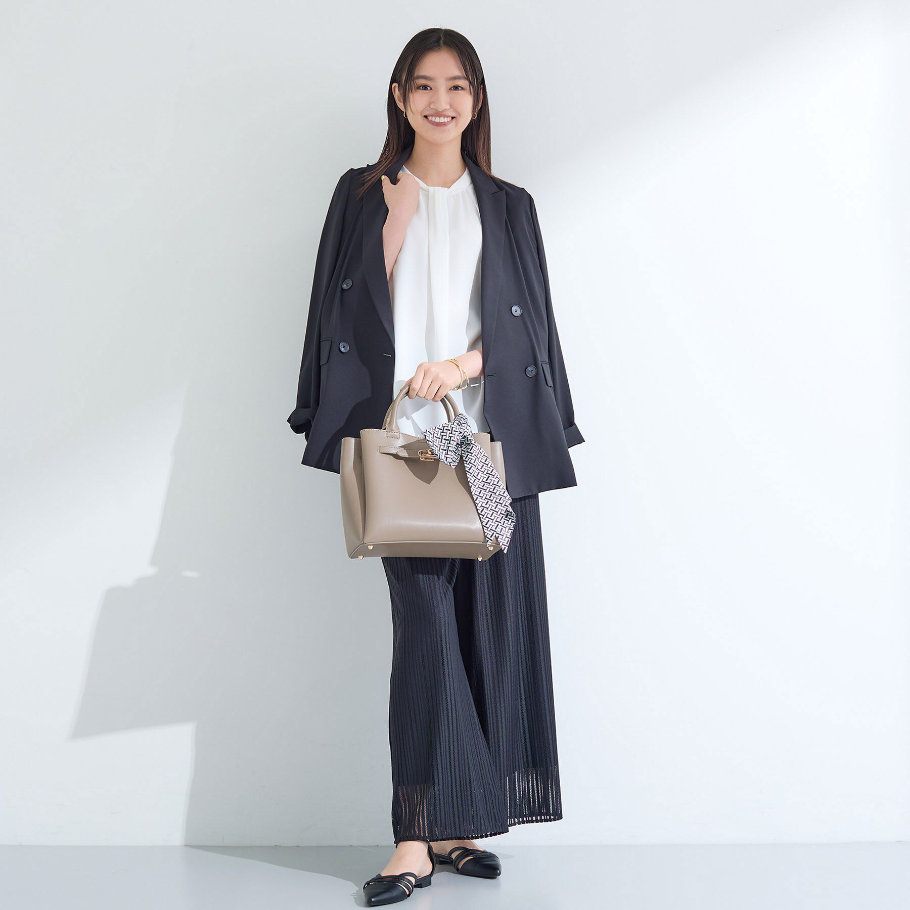 INDIVI「【UVケア】モノグラム ボウタイデザインブラウス」|シャツ・ブラウス|