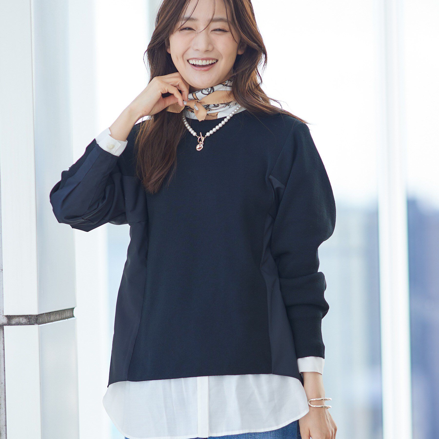 INDIVI「【洗える／選べる8色】トーンアップニット」|ニット・セーター|ブラック(019)