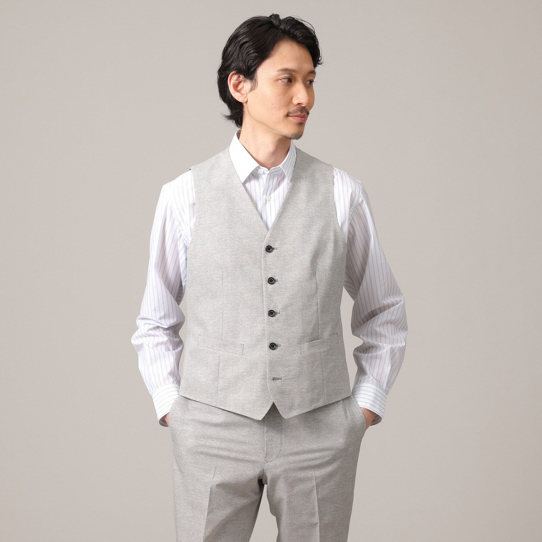 TAKEO KIKUCHI「【抗菌防臭／3ピース対応】COOL DOTS（R）ドビープリント ベスト」|ベスト・ジレ|ライトグレー(011