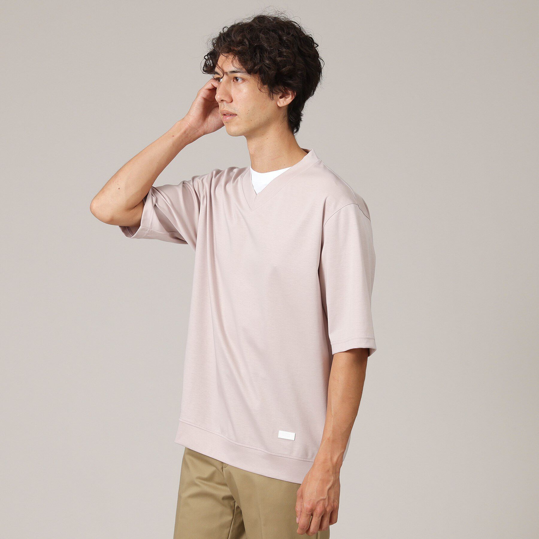 TAKEO KIKUCHI「Vネック フェイクレイヤード カットソー」|Tシャツ・カットソー|ピンク(071)