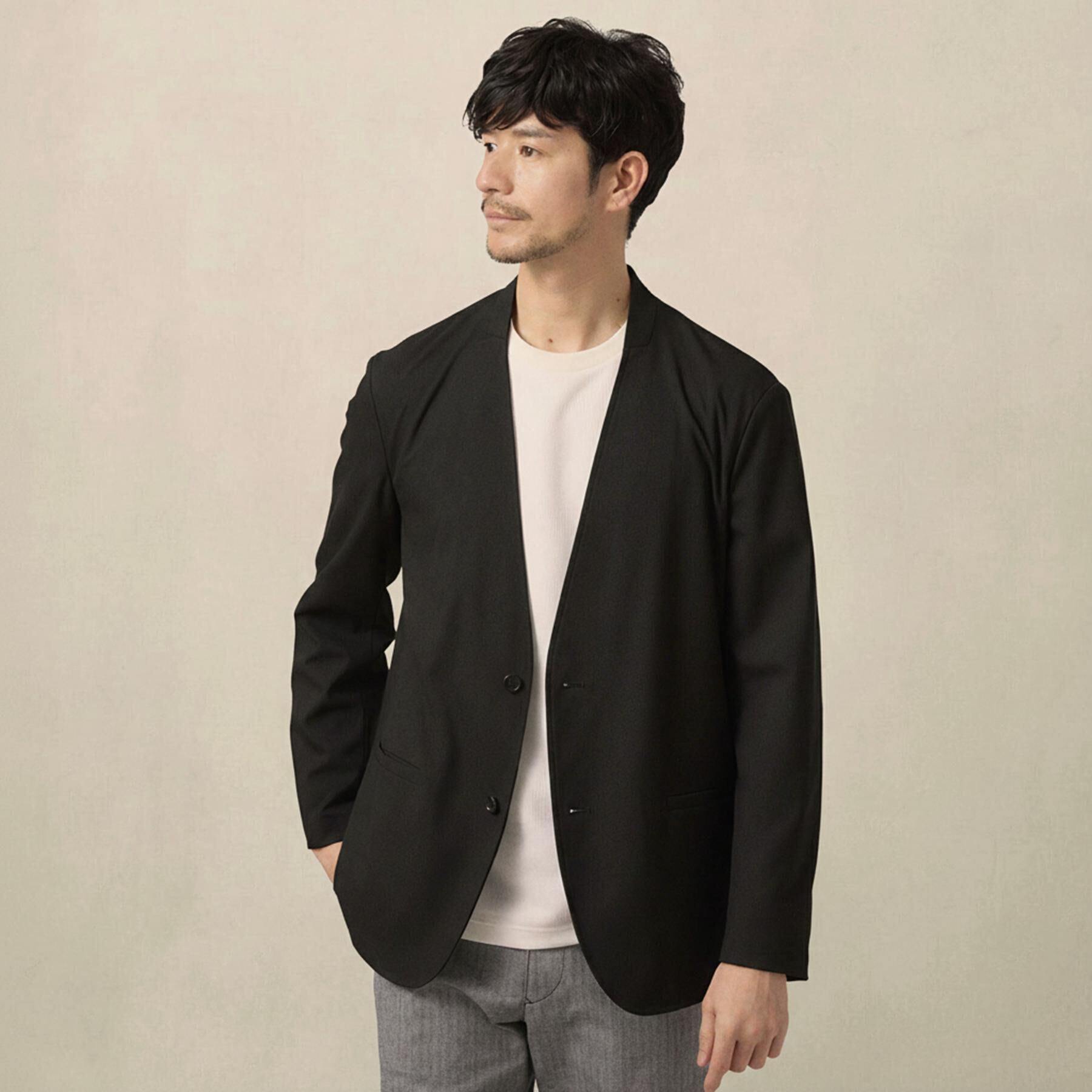 TAKEO KIKUCHI「【ON／OFF兼用】ノーカラージャケット」|ノーカラージャケット|ブラック(019)