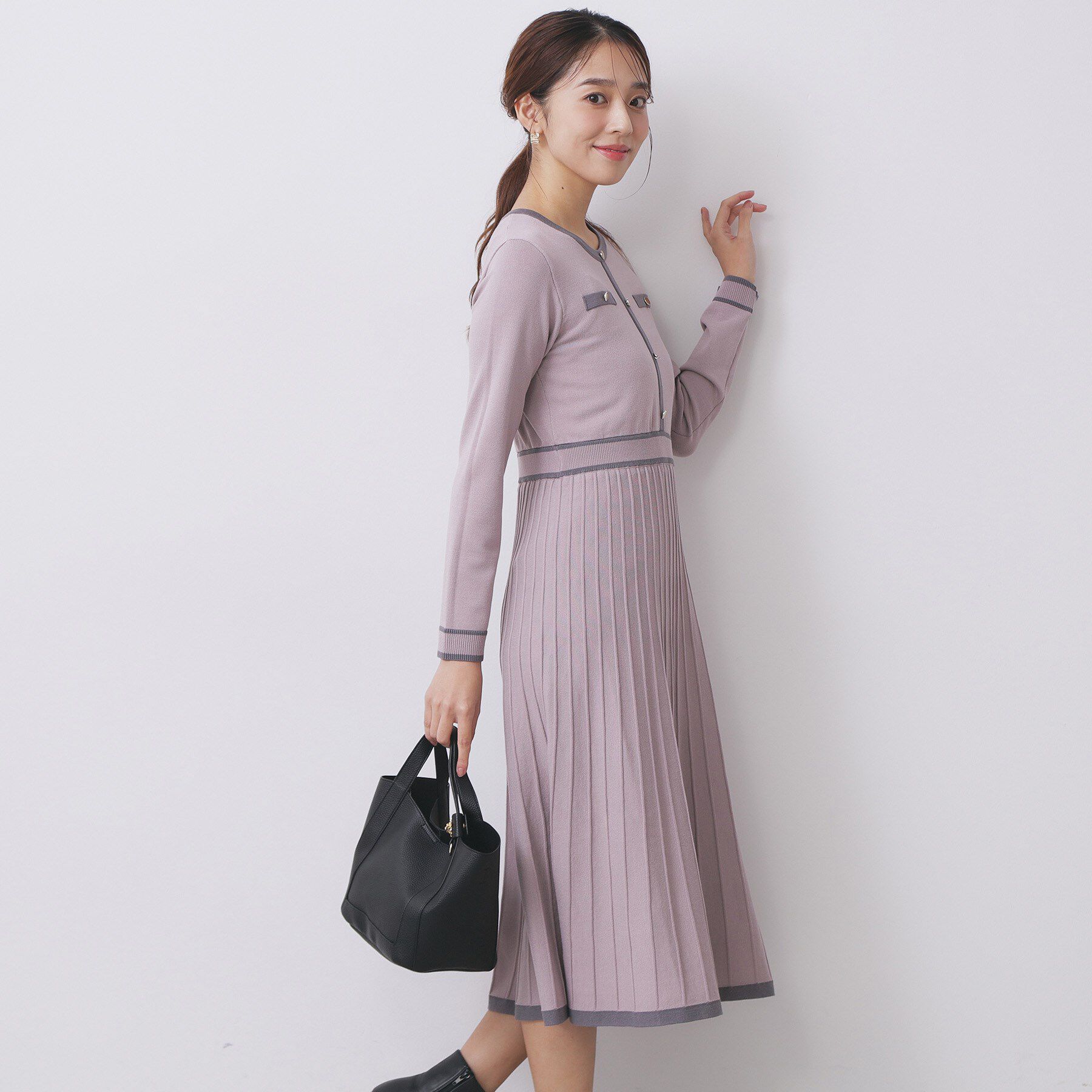 index「バイカラードッキング風ニットワンピース【洗濯機OK/抗ピル】」|ワンピース|