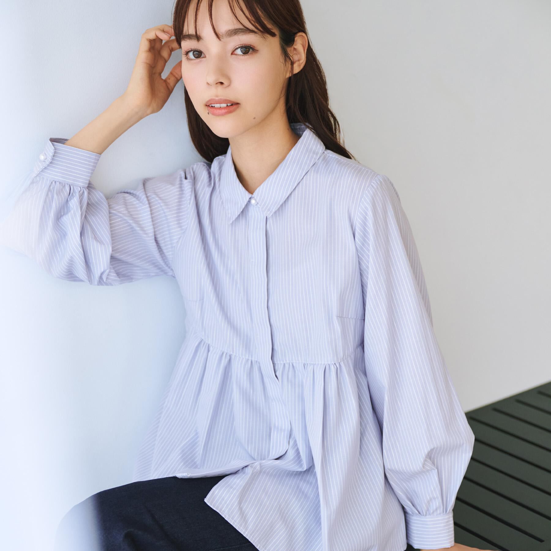 index「ラメストライプ衿付きペプラムブラウス【洗濯機OK/イージーアイロン/防シワ】《6col》」|シャツ・ブラウス|