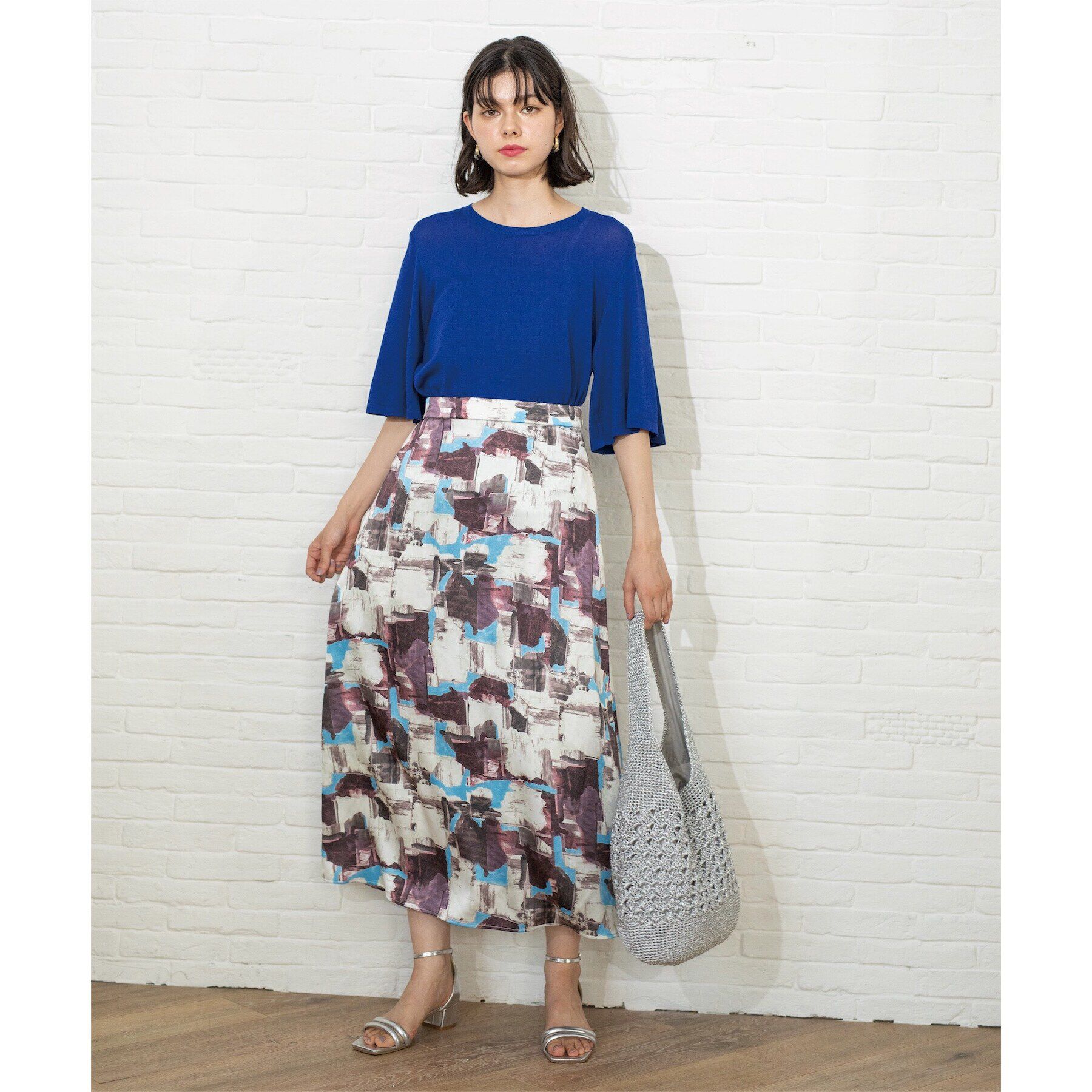 OPAQUE.CLIP「幾何プリント サテンナローフレアスカート【洗濯機洗い可】」|スカート|