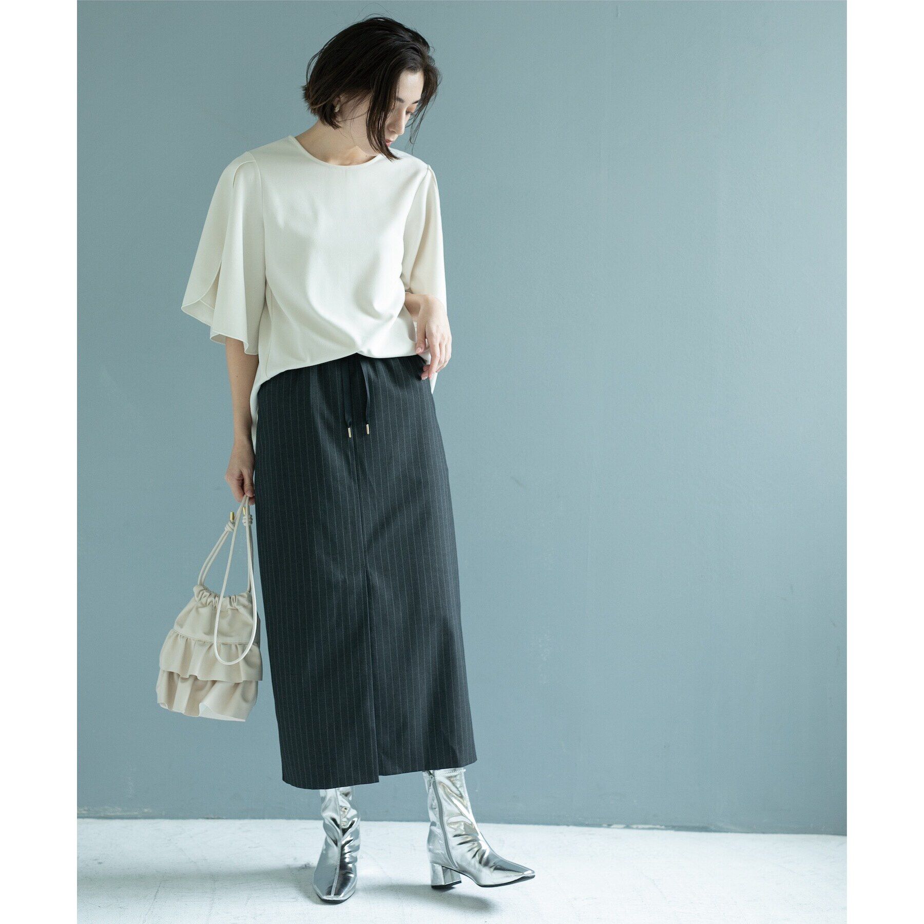 OPAQUE.CLIP「《美人百花掲載》ピンストライプイージーナロースカート【洗濯機洗い可】」|スカート|