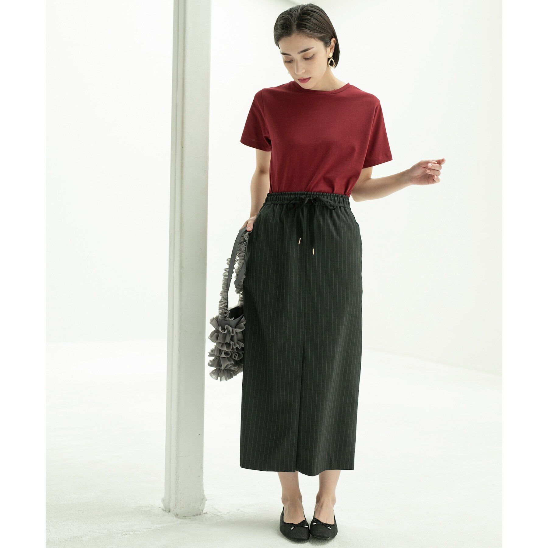 OPAQUE.CLIP「《美人百花掲載》ピンストライプイージーナロースカート【洗濯機洗い可】」|スカート|