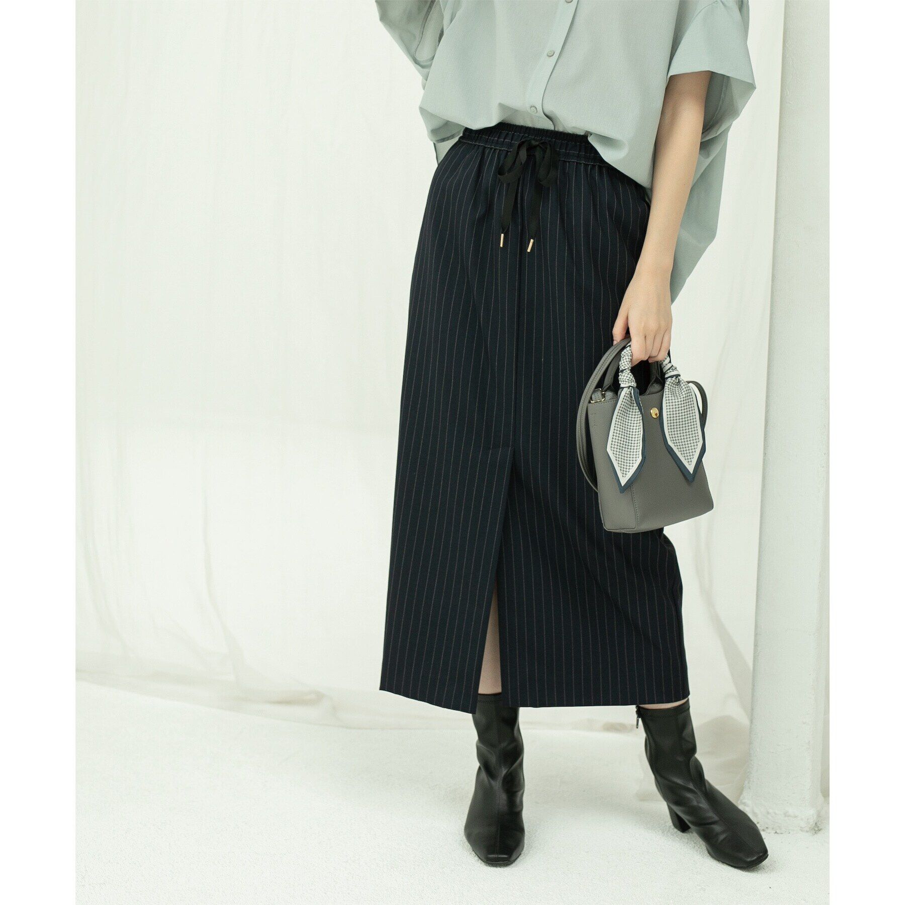 OPAQUE.CLIP「《美人百花掲載》ピンストライプイージーナロースカート【洗濯機洗い可】」|スカート|