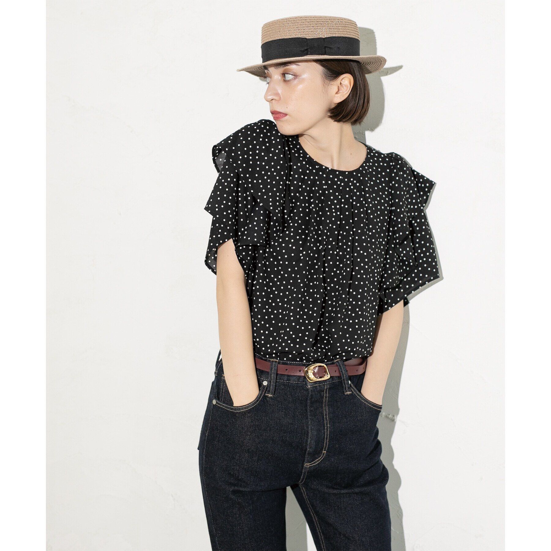 OPAQUE.CLIP「《美人百花掲載》ドットプリントフレアスリーブ【洗濯機洗い可】」|シャツ・ブラウス|