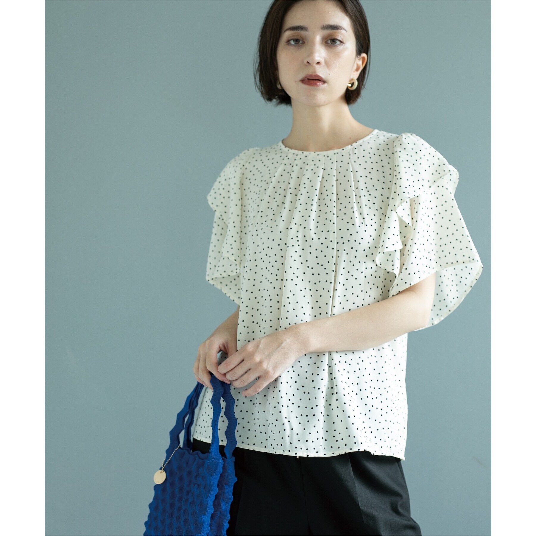OPAQUE.CLIP「《美人百花掲載》ドットプリントフレアスリーブ【洗濯機洗い可】」|シャツ・ブラウス|