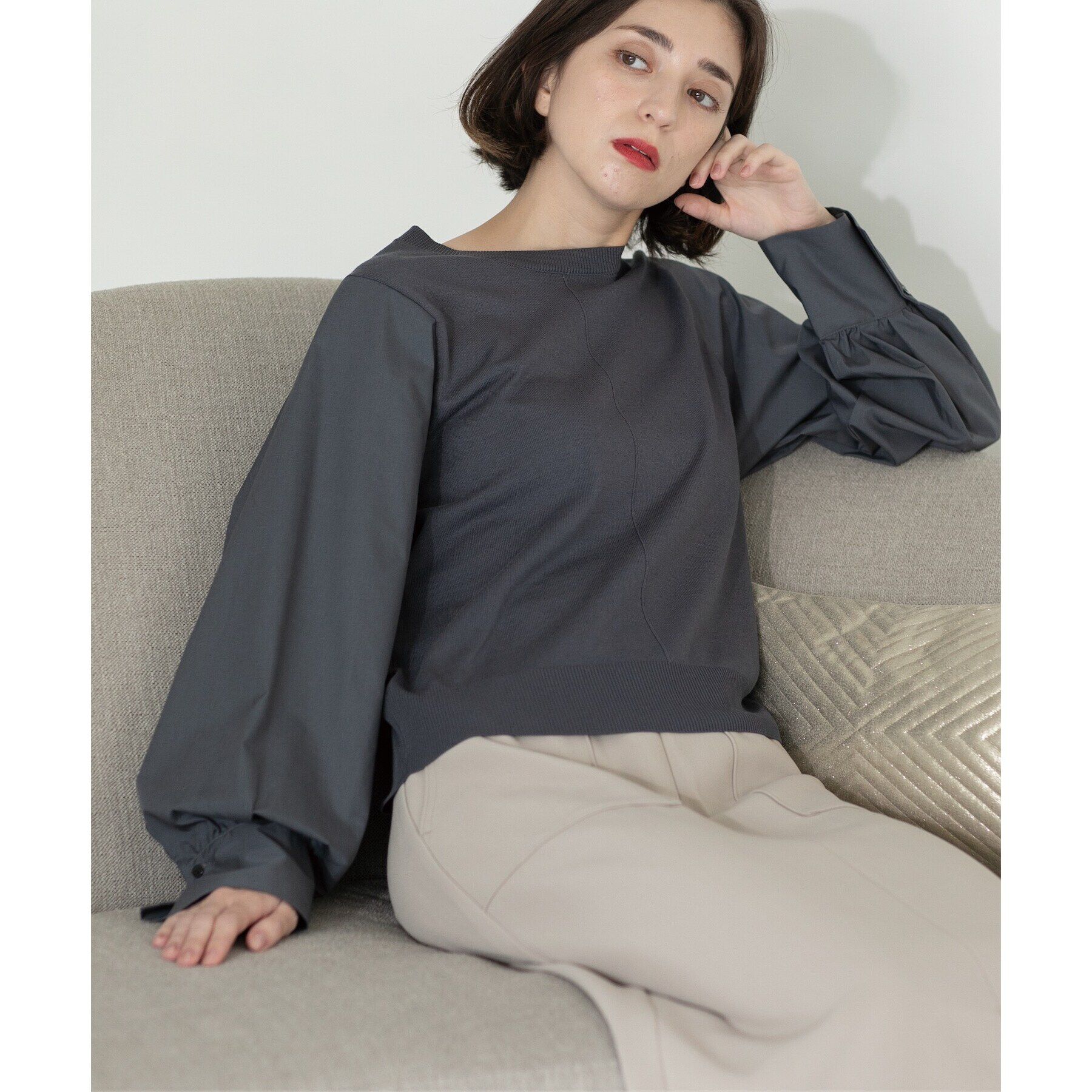 OPAQUE.CLIP「異素材切り替えニット【洗濯機洗い可】」|ニット・セーター|