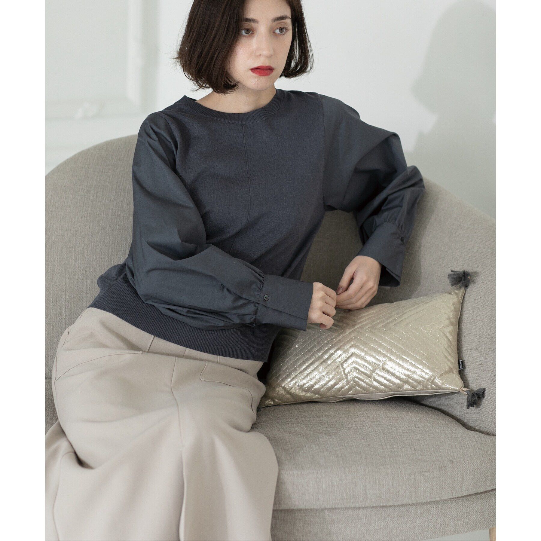 OPAQUE.CLIP「異素材切り替えニット【洗濯機洗い可】」|ニット・セーター|