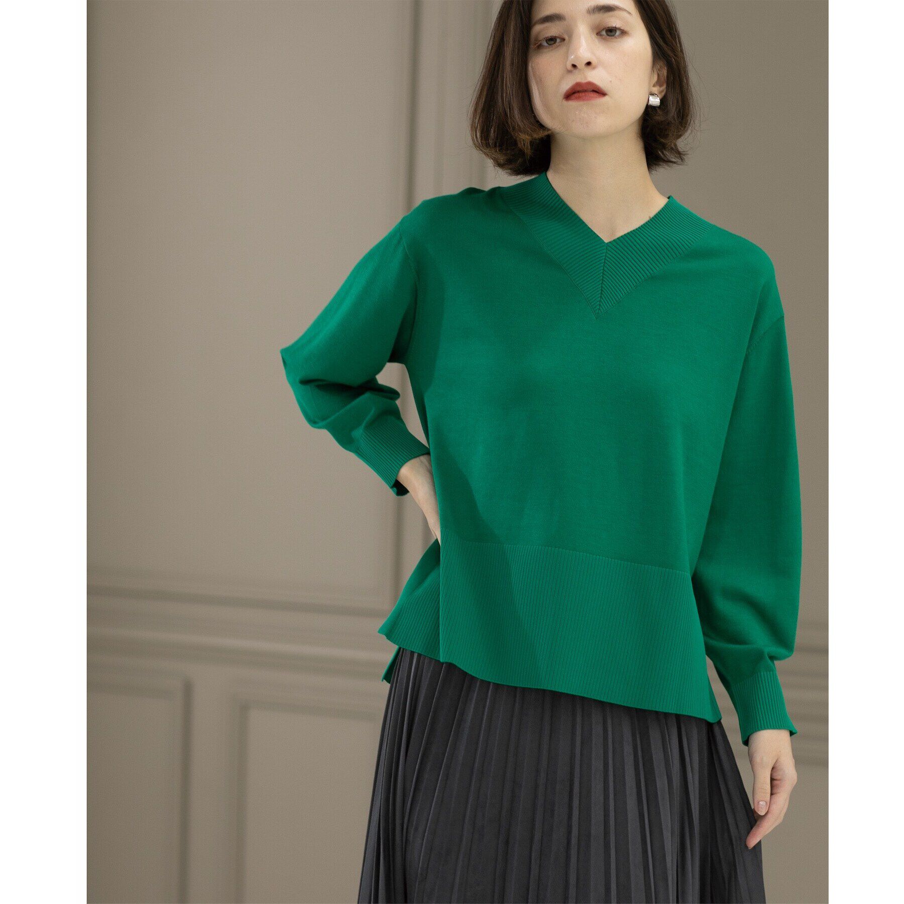 OPAQUE.CLIP「《5color》リブ使いVネックニット【洗濯機洗い可】」|ニット・セーター|