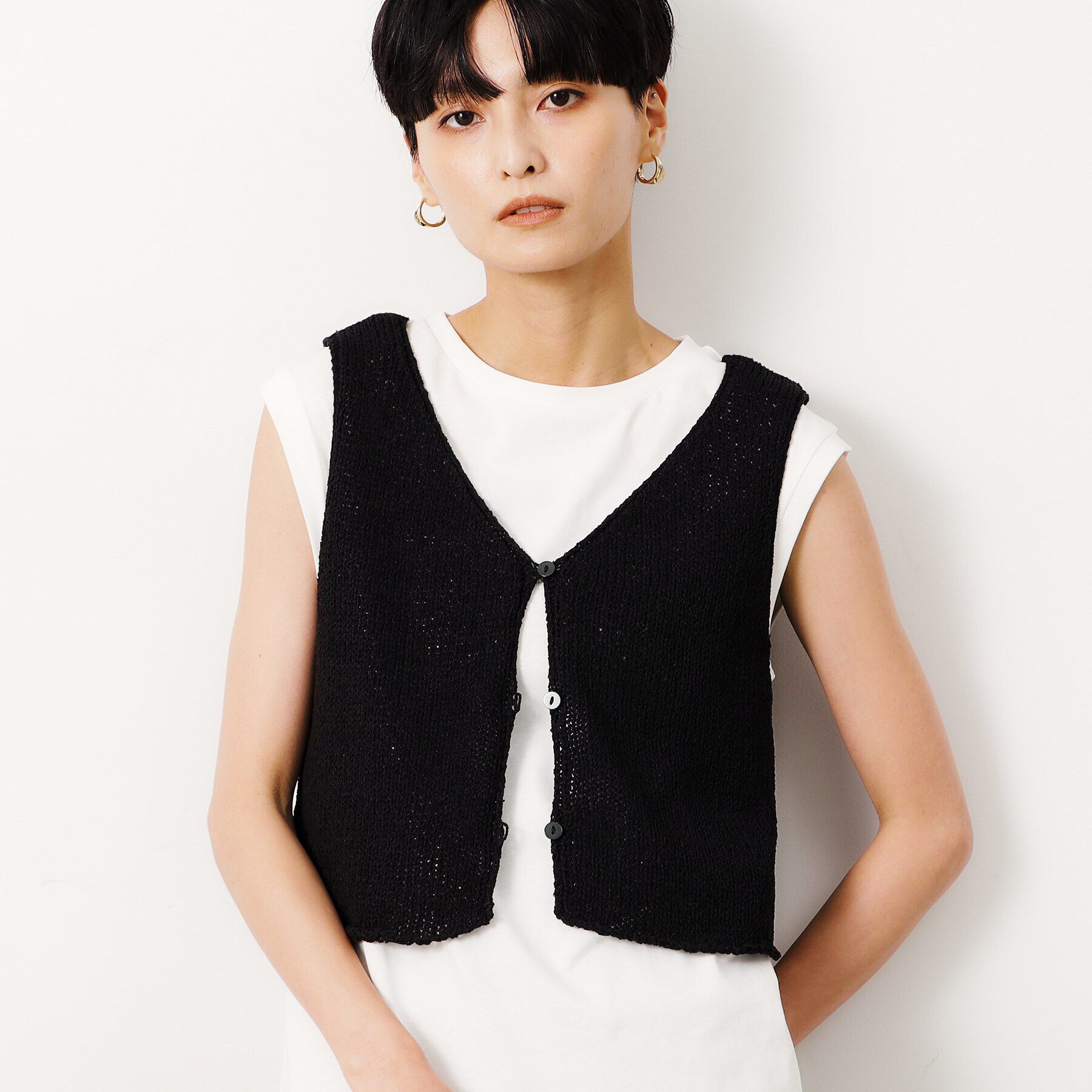 OPAQUE.CLIP「【前後2WAY/ツインセット】ニットビスチェ&times;ノースリーブ【洗濯機洗い可】」|Tシャツ・カットソー|