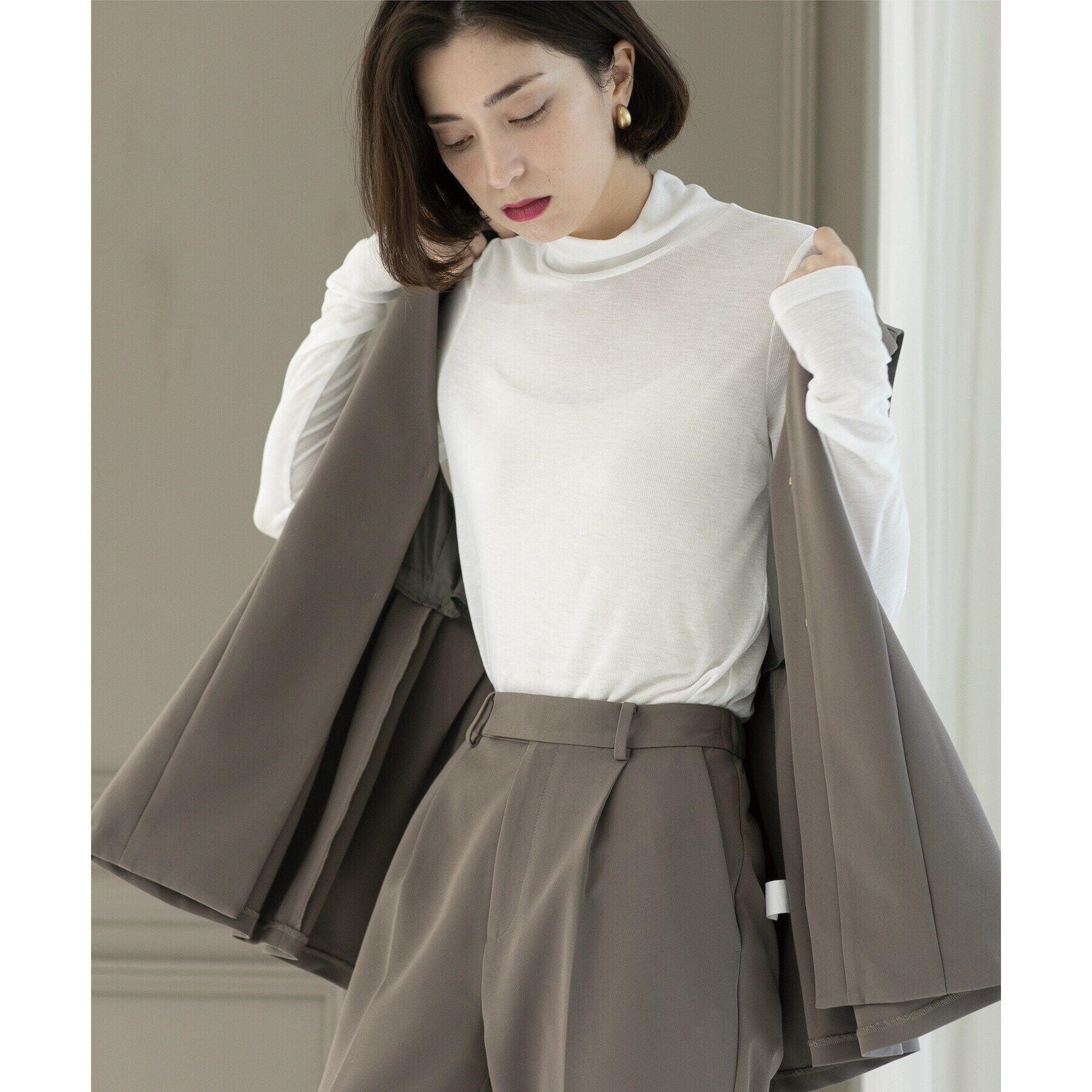 OPAQUE.CLIP「シアーガーゼハイネックカットソー／ネオサーモ【吸湿発熱/洗濯機洗い可】」|Tシャツ・カットソー|